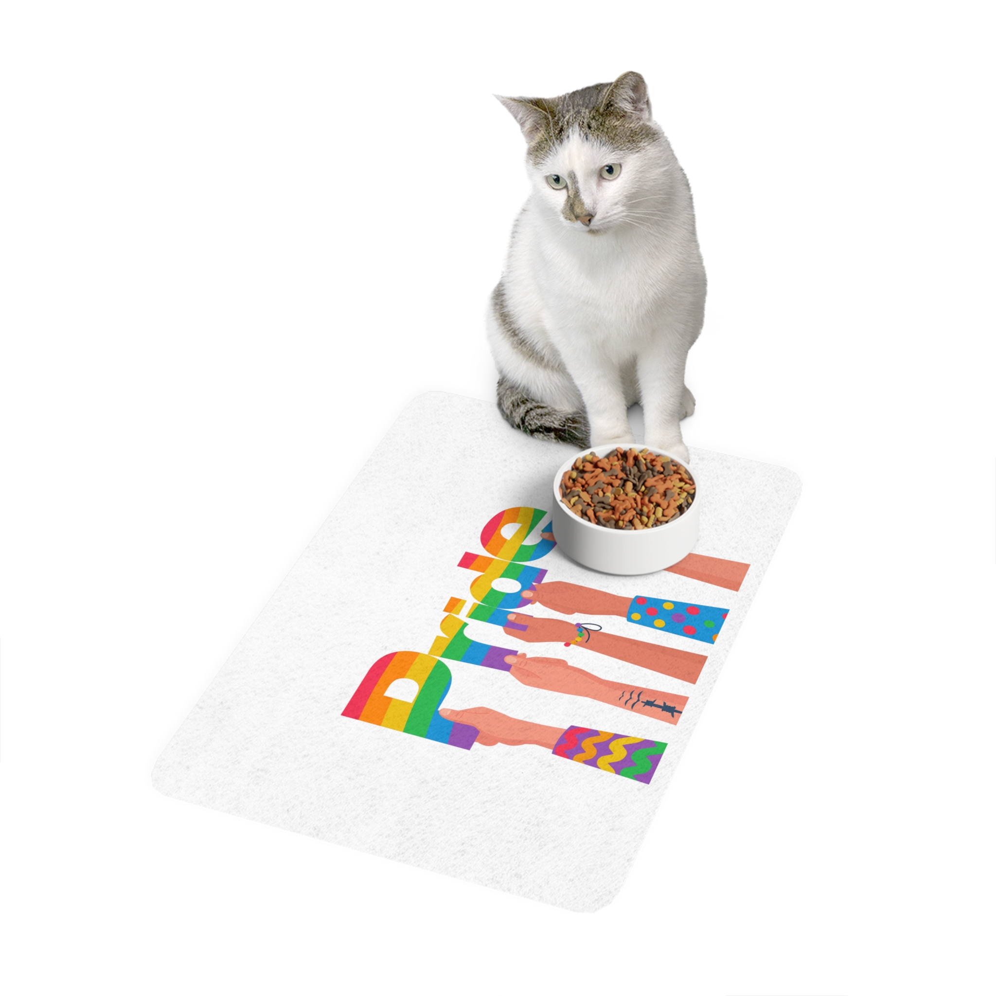 Happy Pride Day Colored Letters Hands Gay Bisexuals Freedom Fighters Pet Food Mat 12x18 - Image 3