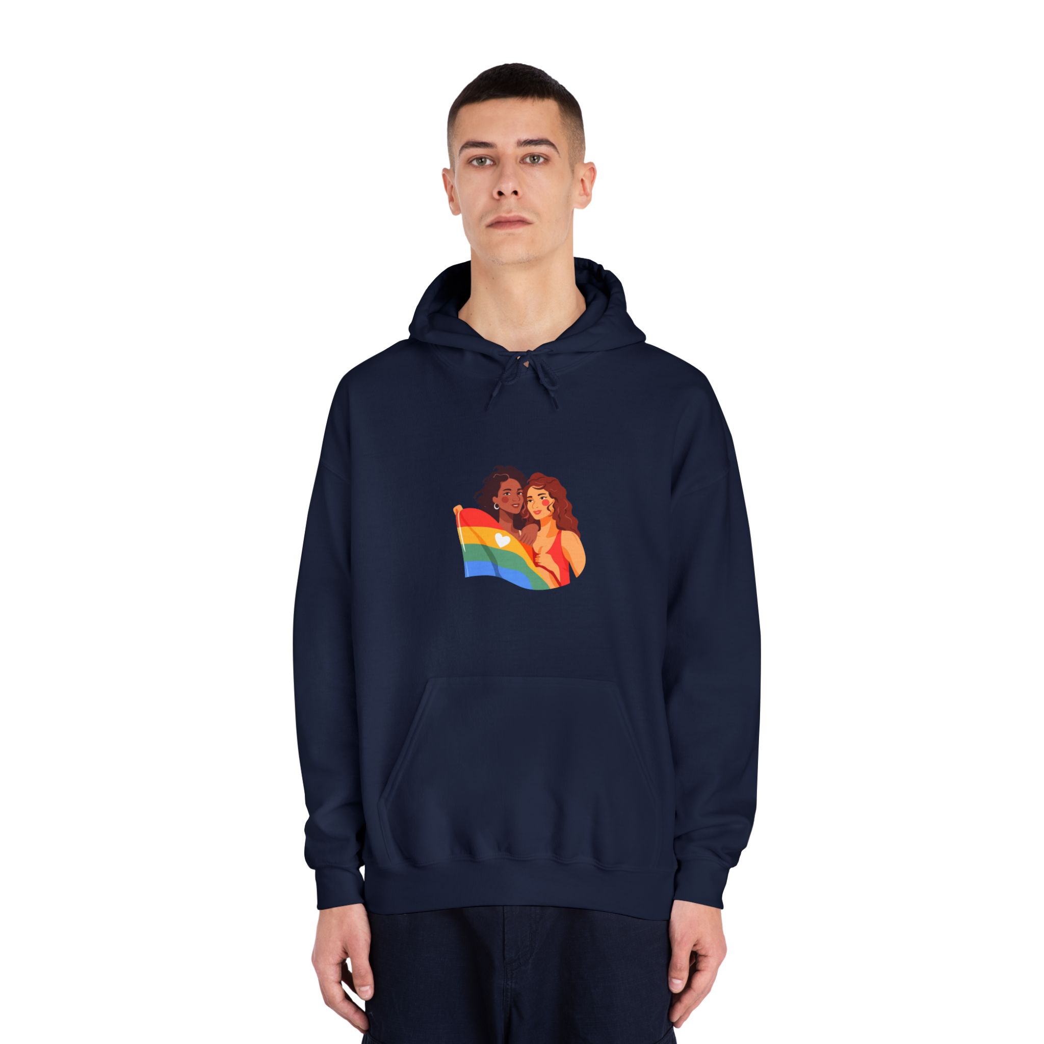 Portrait Lesbian Couple With Rainbow Flag Concept Lgbtq Unisex Dryblend Hooded Sweatshirt - Image 31