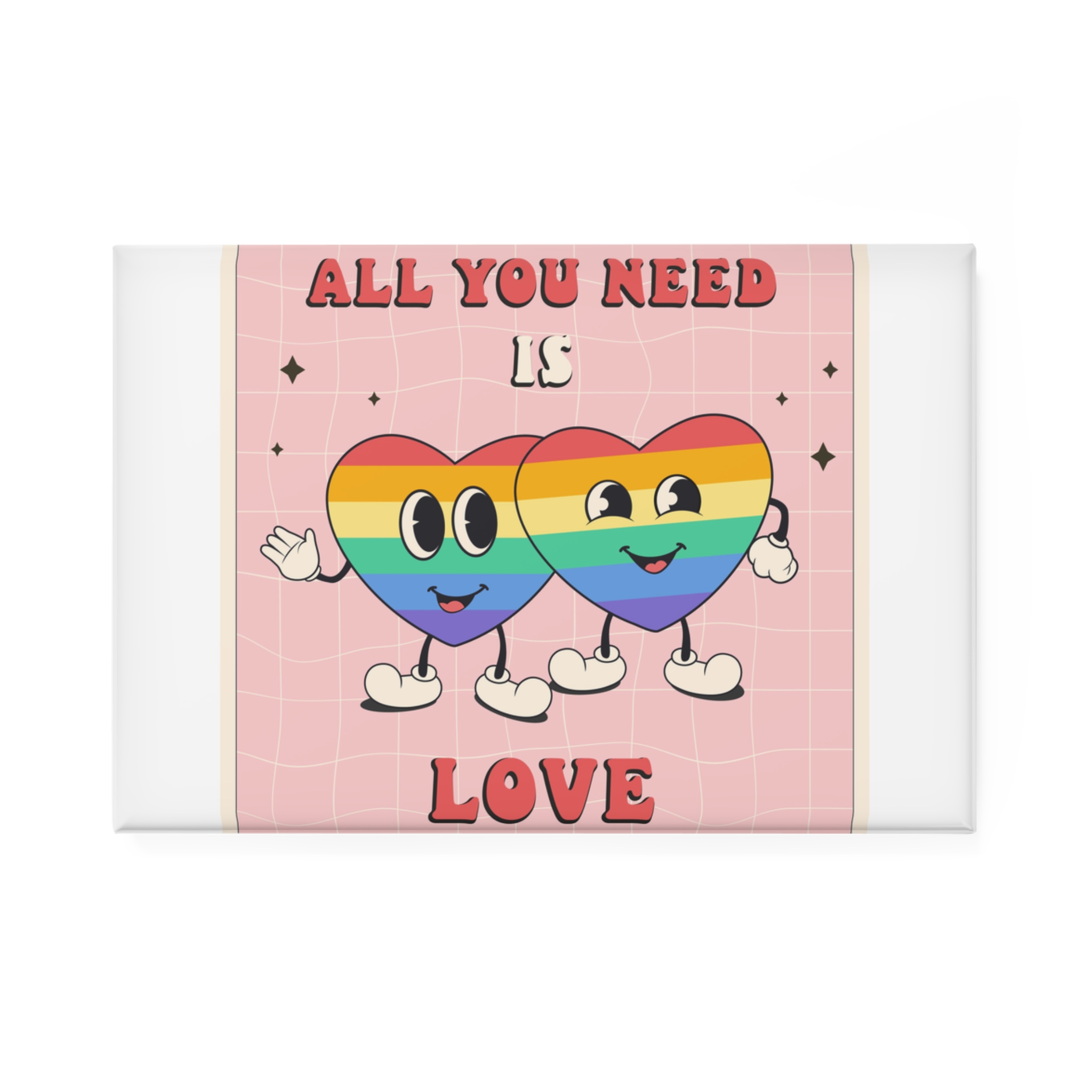 Lgbtq Pride Month Retro Groovy Poster Social Media Post Template With Rainbow Heart Button Magnet Rectangle 1 And 10 Pcs