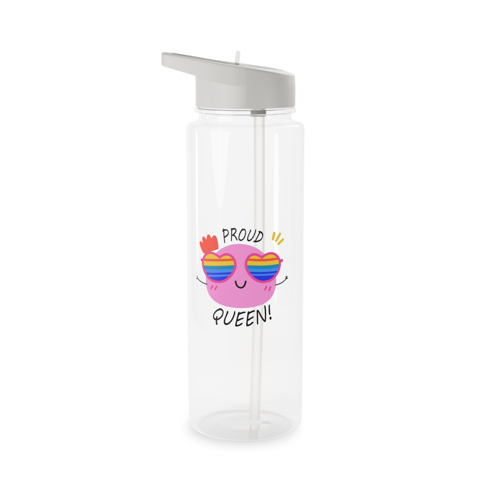 Pink Blob With Rainbow Heart Sunglasses Saying Proud Queen Flat Sticker Tritan Water Bottle - Image 5