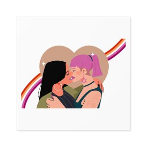 Hand Drawn Lesbian Kiss Laminate Stickers Square
