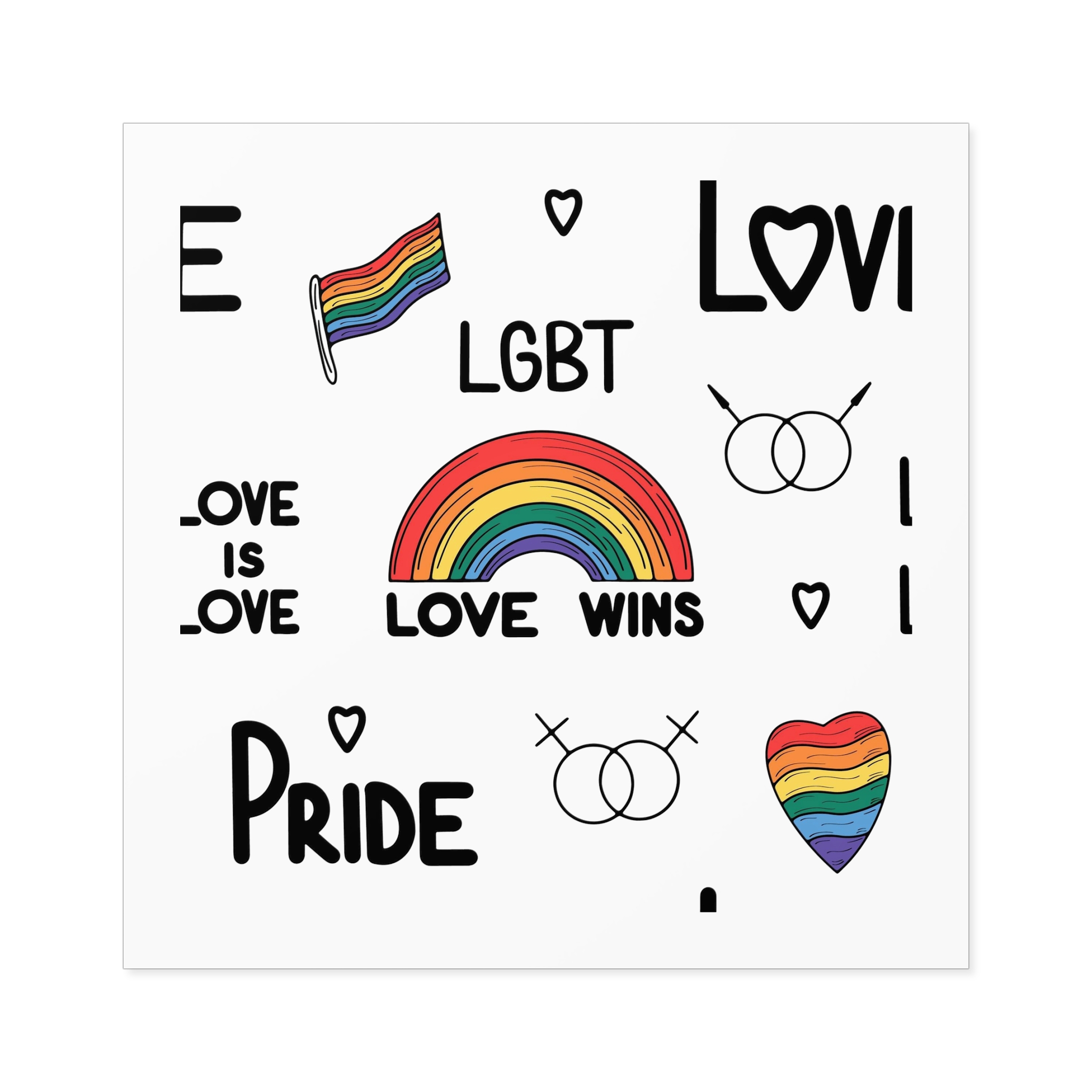 Lgbtq Pride Seamless Illustration Rainbow Hearts Love Symbols Laminate Stickers Square - Image 57