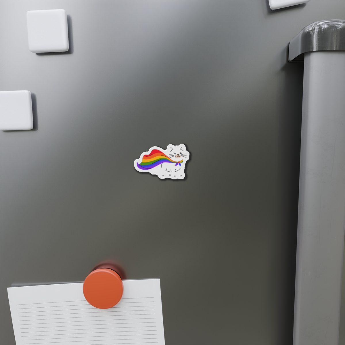 Kawaii Cat With Lgbtq Rainbow Flag Cartoon Die Cut Magnets - Image 2
