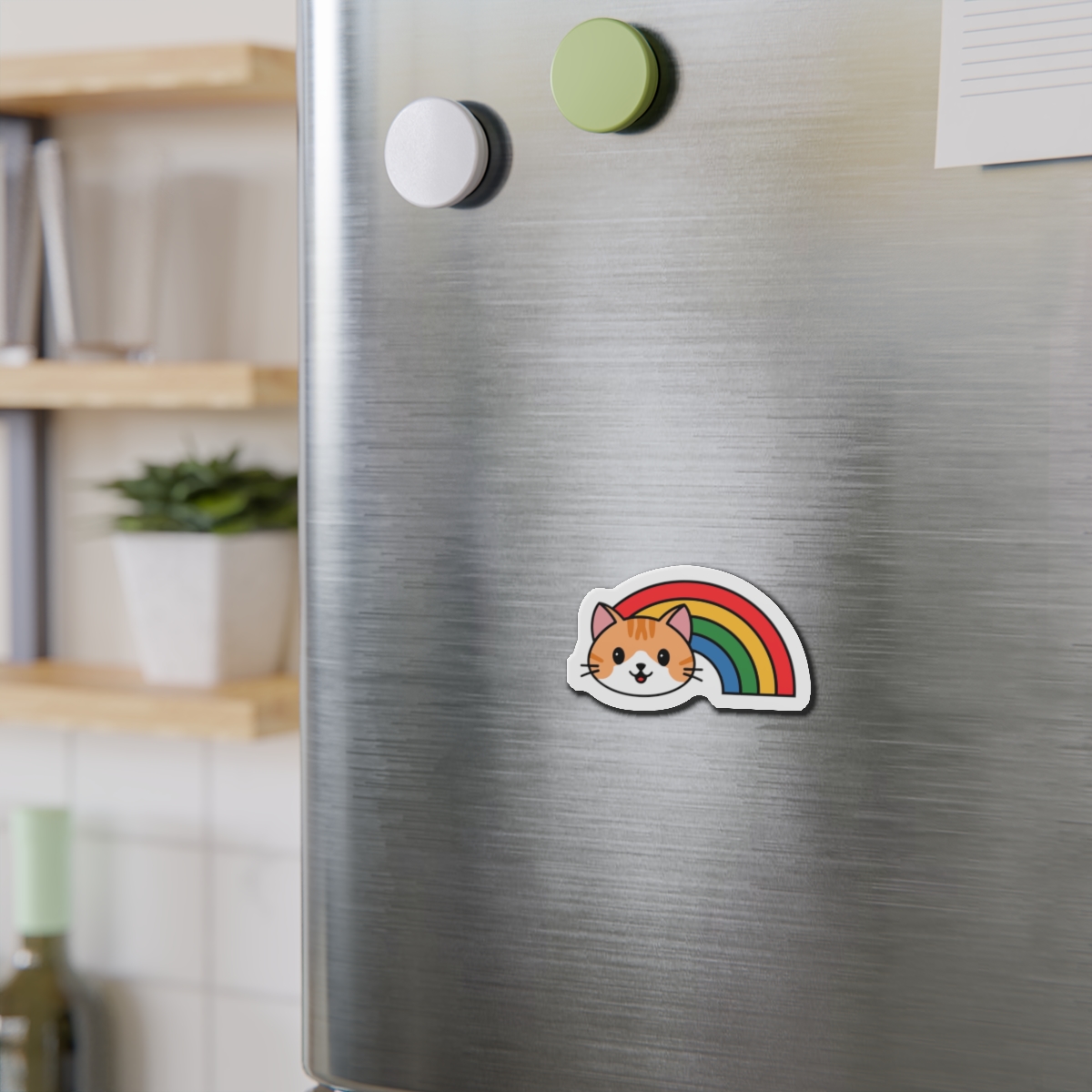 Cartoon Cat Head Illustration With Rainbow Happy Expression(1) Die Cut Magnets - Image 6