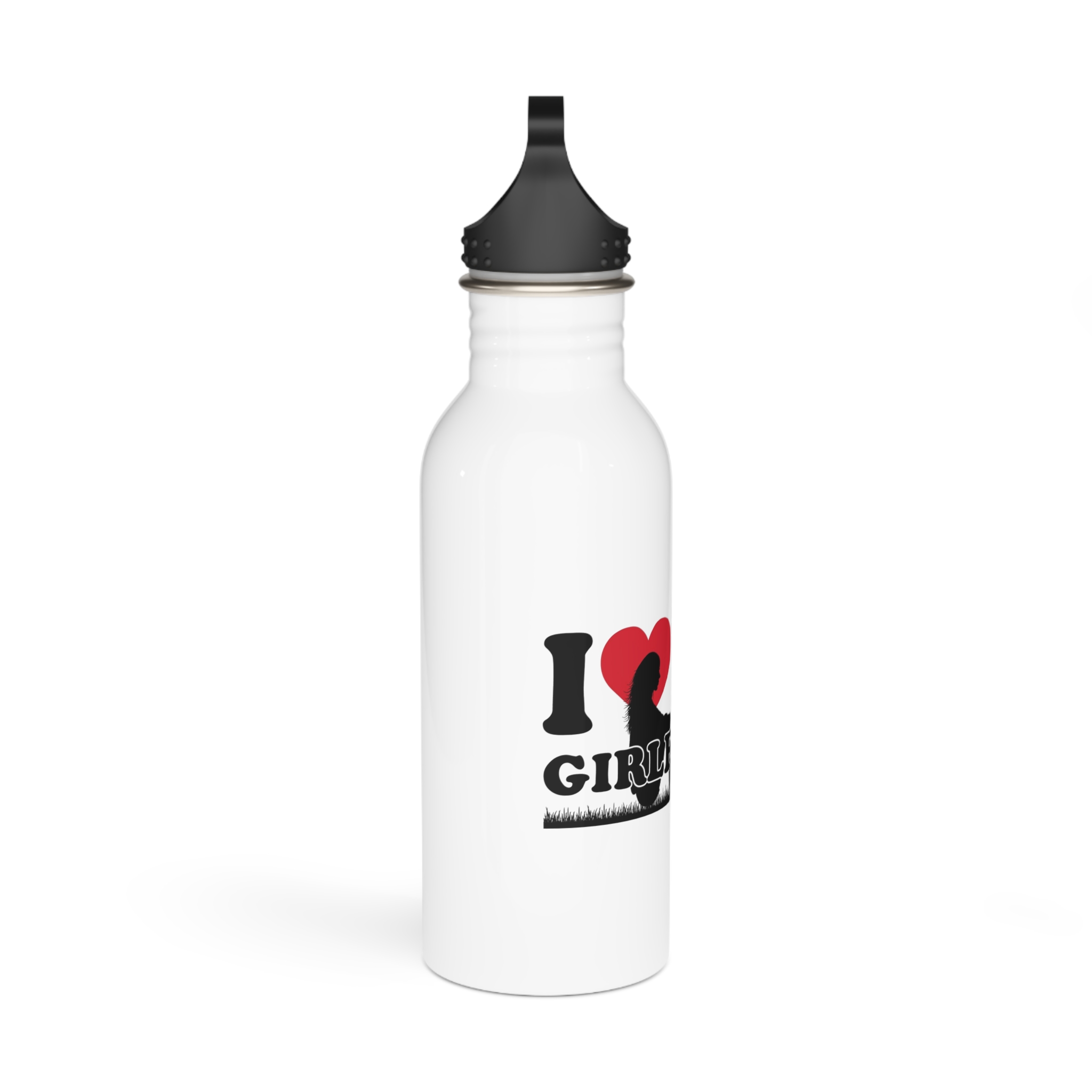 I Love My Girlfriend With Heart Accompanied By Silhouette Girl Sitting Grass Field Stainless Steel Water Bottle - Image 2