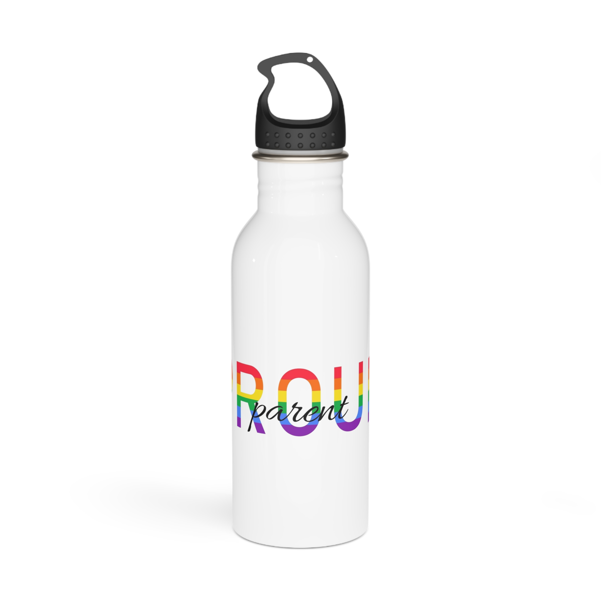 Proud Parent Letering Rainbow Colors Lgbt Flag Lgbt Parents Community Support Stainless Steel Water Bottle