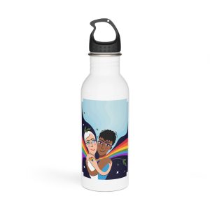 Interracial Lgbtq Men Romantic Relationships Cartoon Style Vector Card Stainless Steel Water Bottle