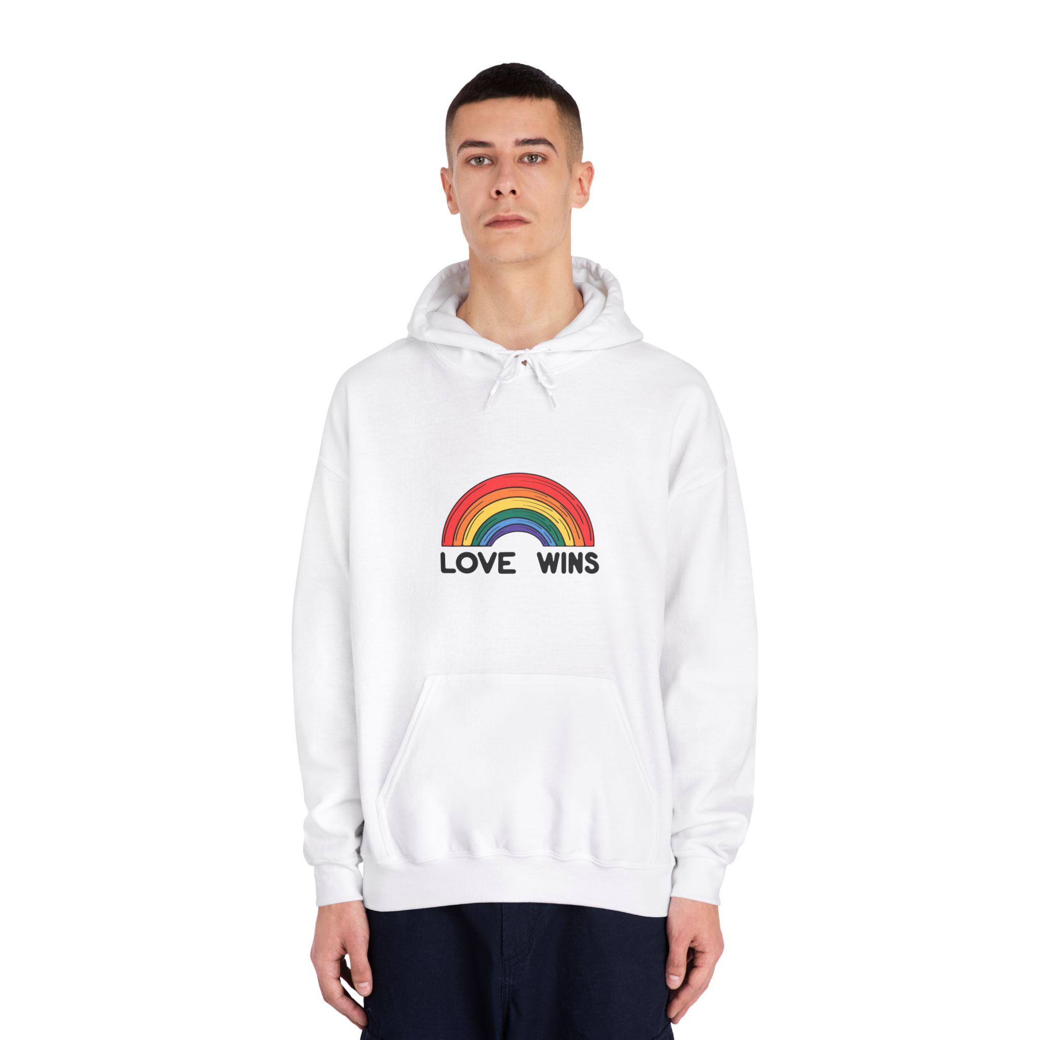 Love Wins Rainbow Pride Illustration Unisex Dryblend Hooded Sweatshirt - Image 3