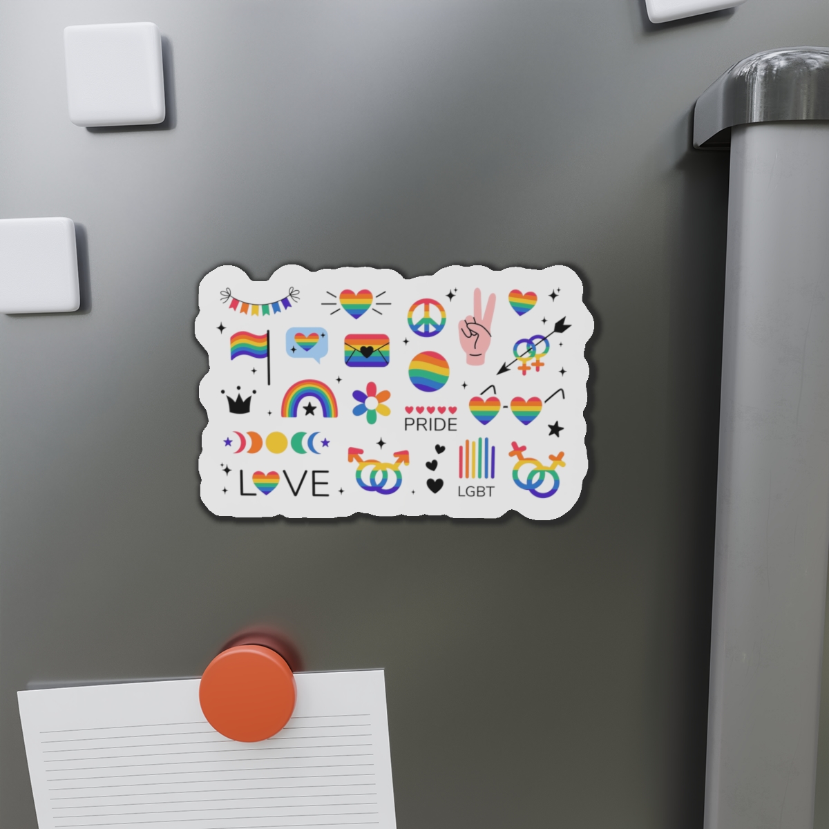 Lgbt Stickers Pack Doodle Style Lgbtq Set Lgbt Pride Community Symbols Rainbow Colored Element Die Cut Magnets - Image 14