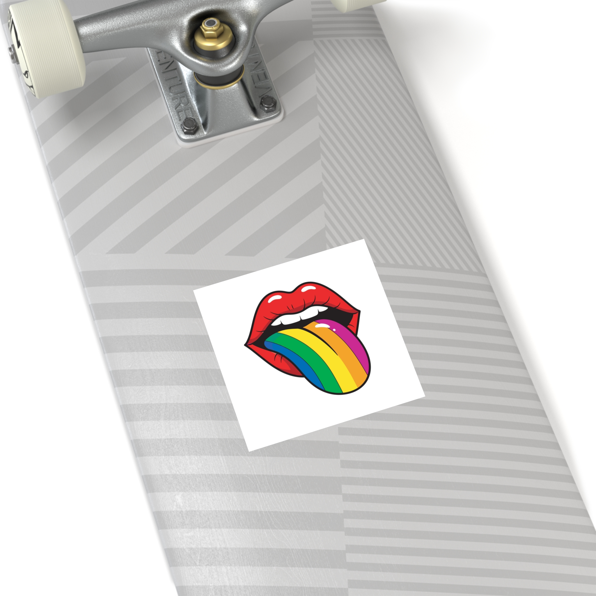 Pop Art Illustration Open Red Lips With Long Colorful Rainbow Tongue Sticking Out Now Laminate Stickers Square - Image 20