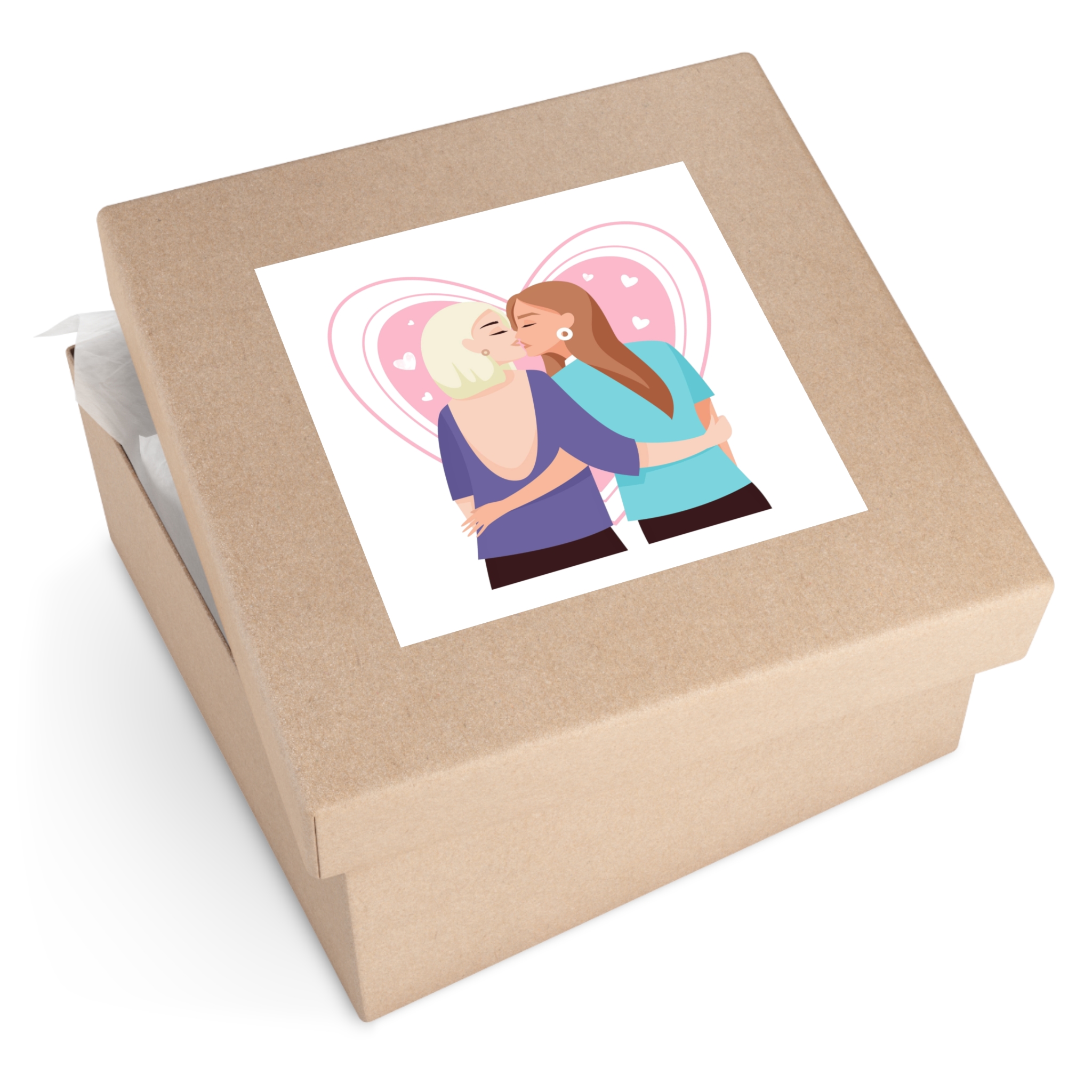 Lesbian Couple Kiss Flat Design Style Laminate Stickers Square - Image 51