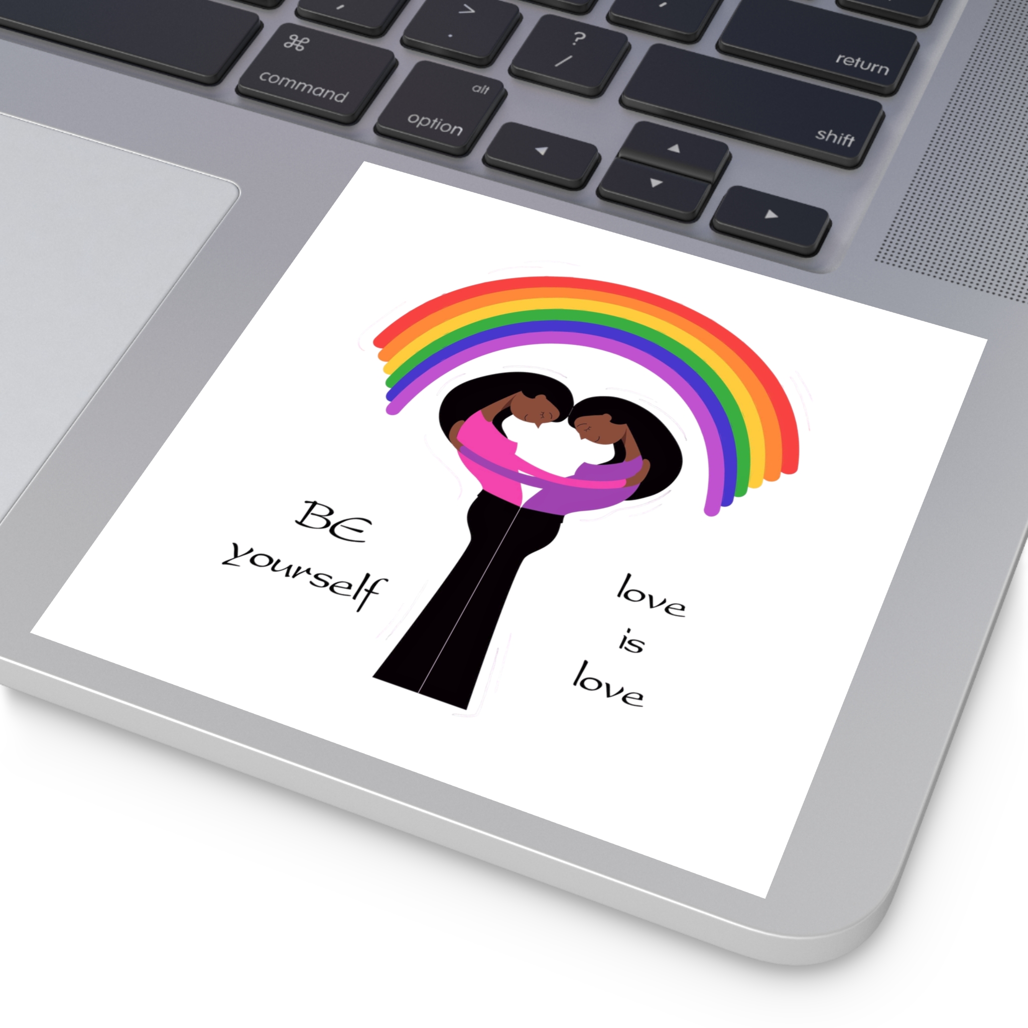 Poster Two Girls Hugging With Rainbow Laminate Stickers Square - Image 35