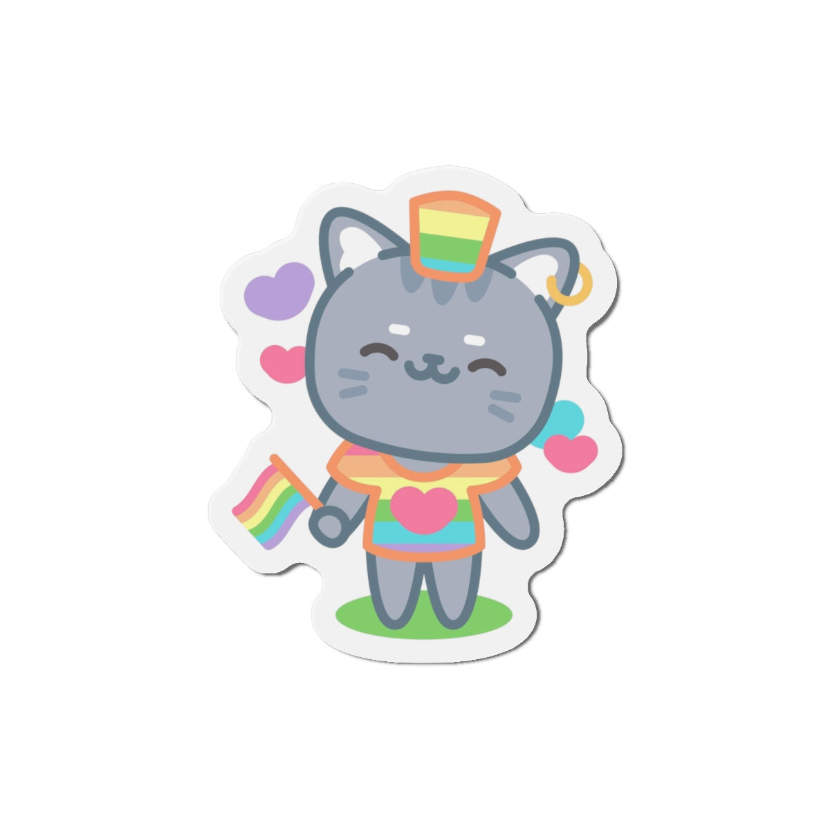 Cute Grey Cat With Rainbow Pride Flag Heart Illustration Die Cut Magnets - Image 10