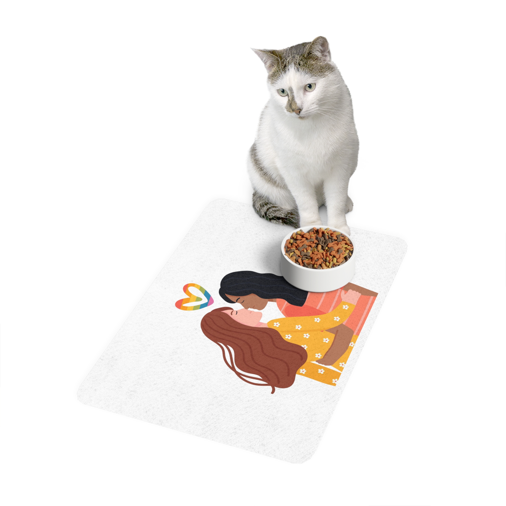 Hand Drawn Affectionate Lesbian Kiss (1) Pet Food Mat 12x18 - Image 3
