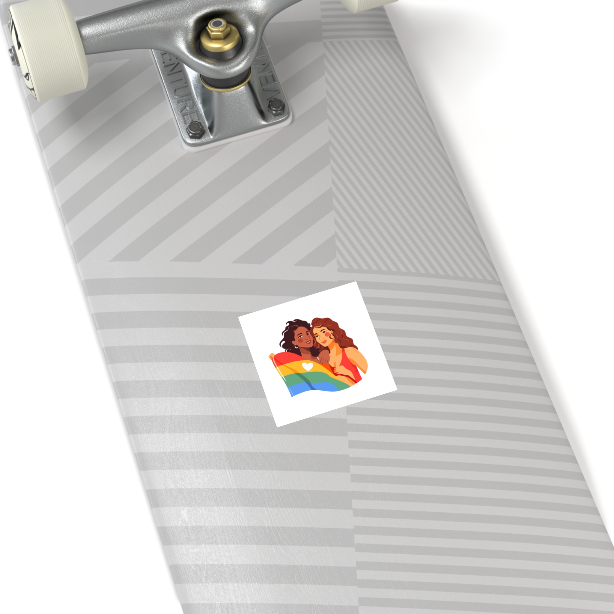 Portrait Lesbian Couple With Rainbow Flag Concept Lgbtq Laminate Stickers Square - Image 4