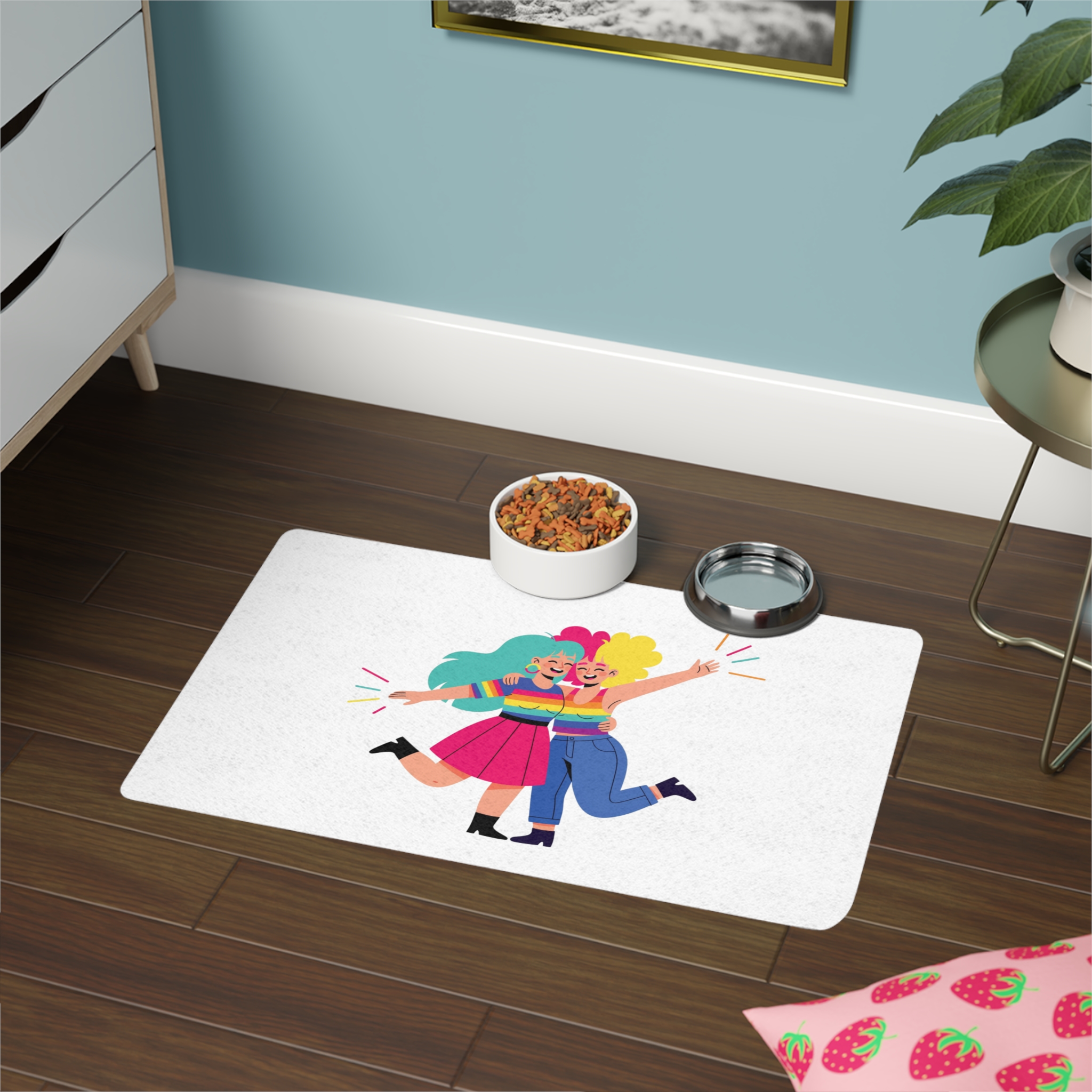 Two Happy Women Celebrating With Pride Flag Colors Pet Food Mat 12x18 - Image 4