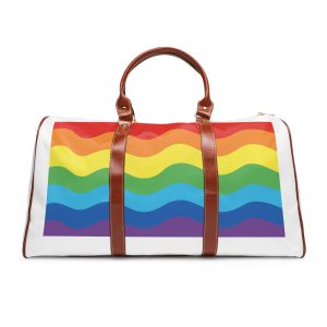 Bright Rainbow Color Waves Creating Cheerful Design Background Waterproof Travel Bag