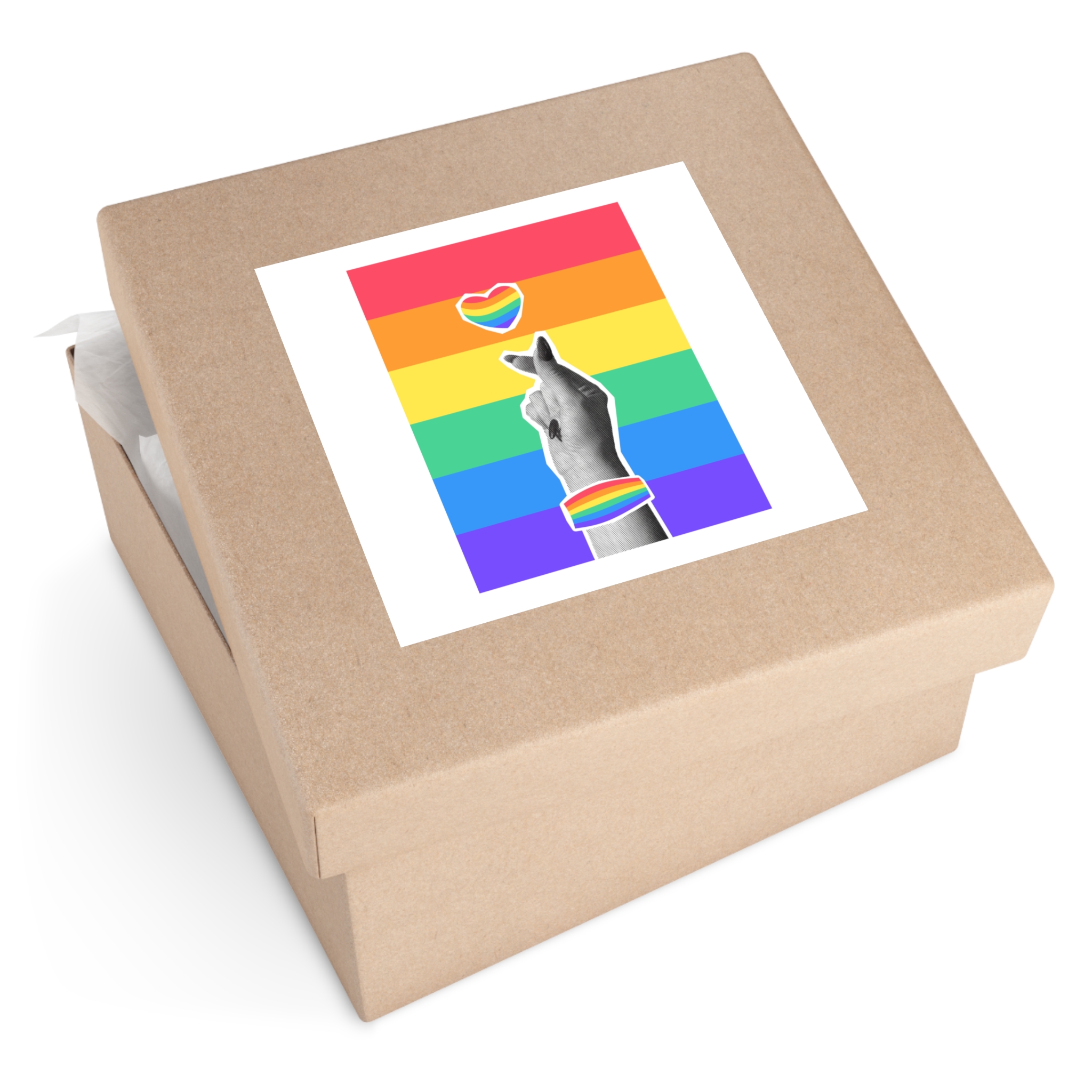 Lgbtq Trendy Retro Collage Halftone Hands Laminate Stickers Square - Image 63