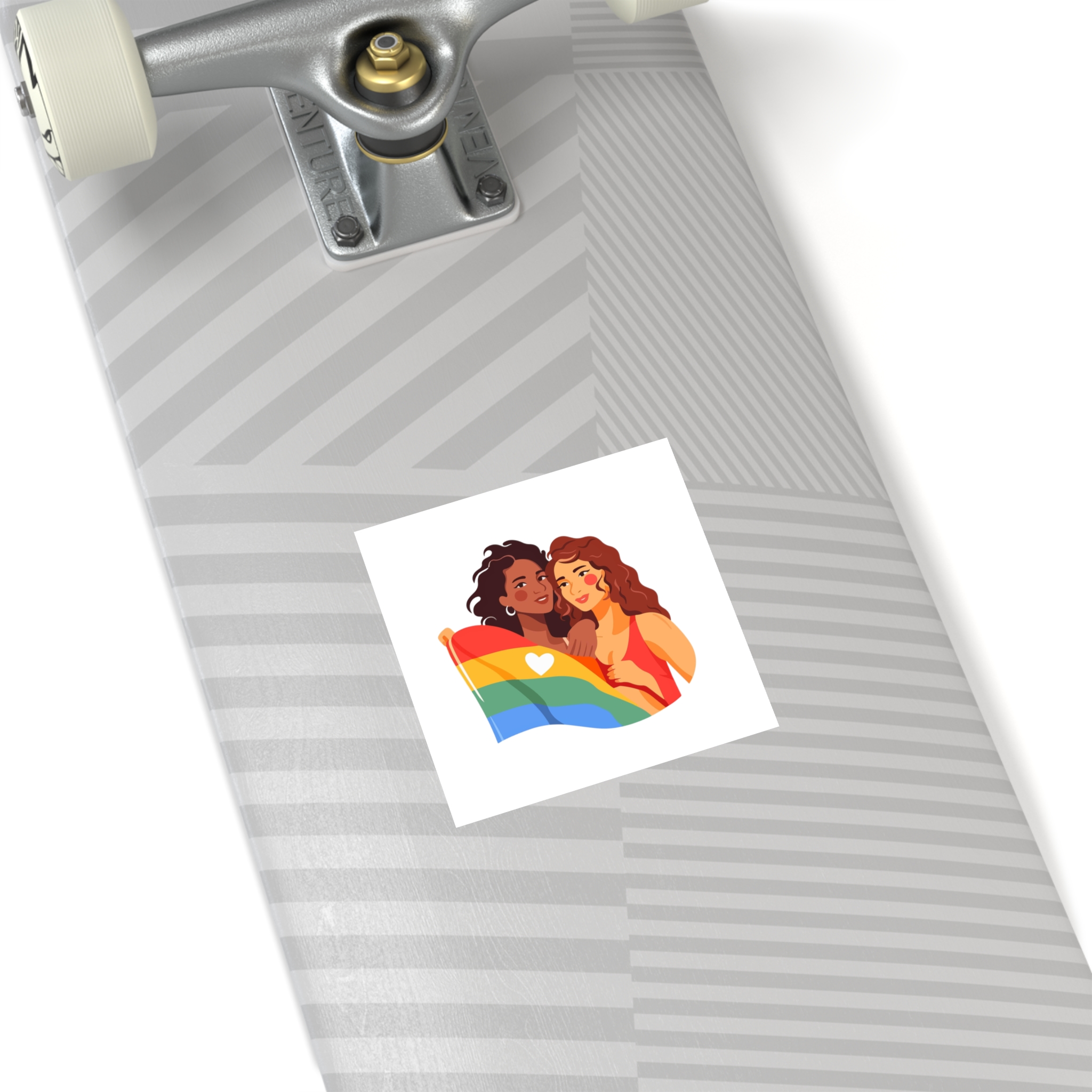 Portrait Lesbian Couple With Rainbow Flag Concept Lgbtq Laminate Stickers Square - Image 20