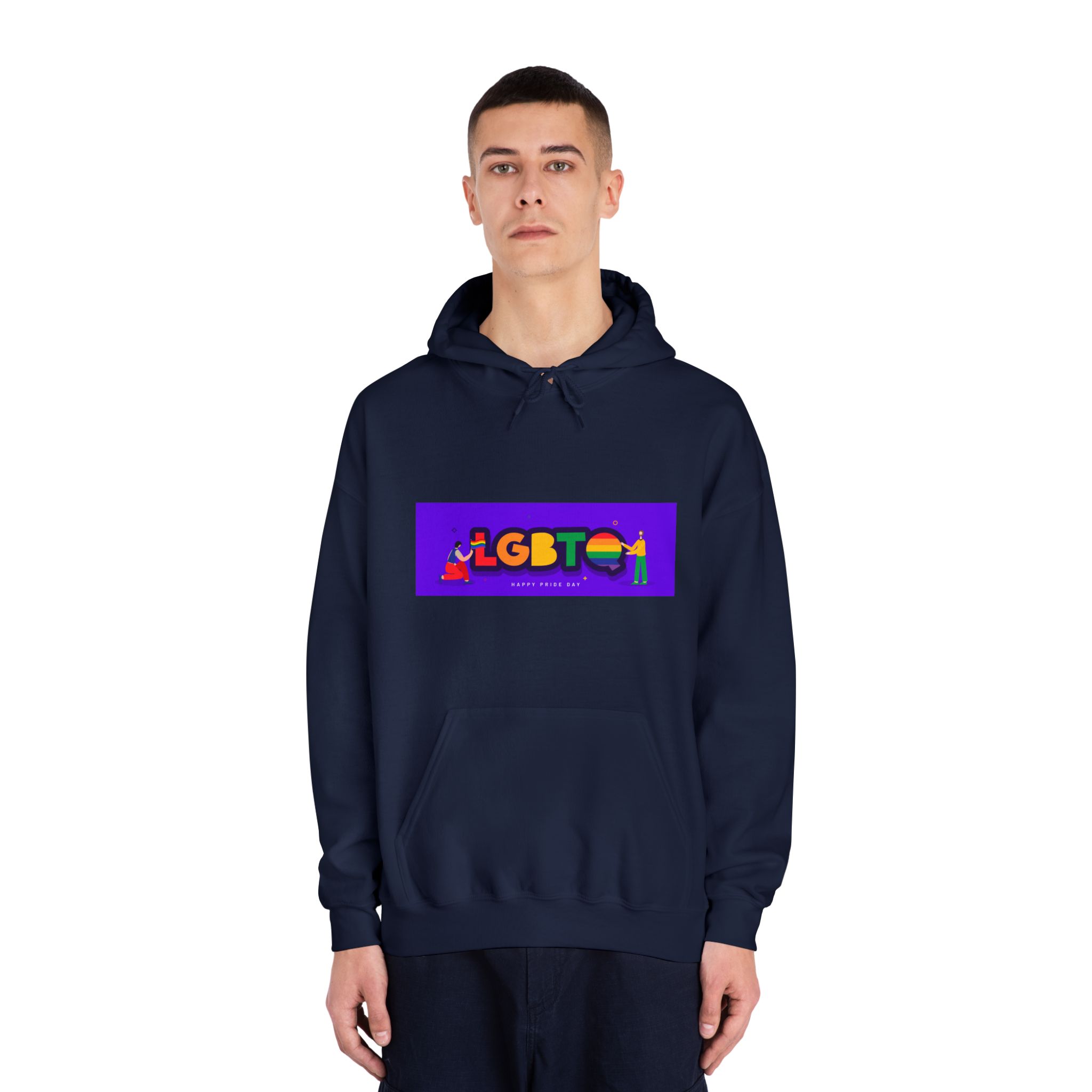 Lgbtq Community Banner Design With Illustration Gay Couple Unisex Dryblend Hooded Sweatshirt - Image 31