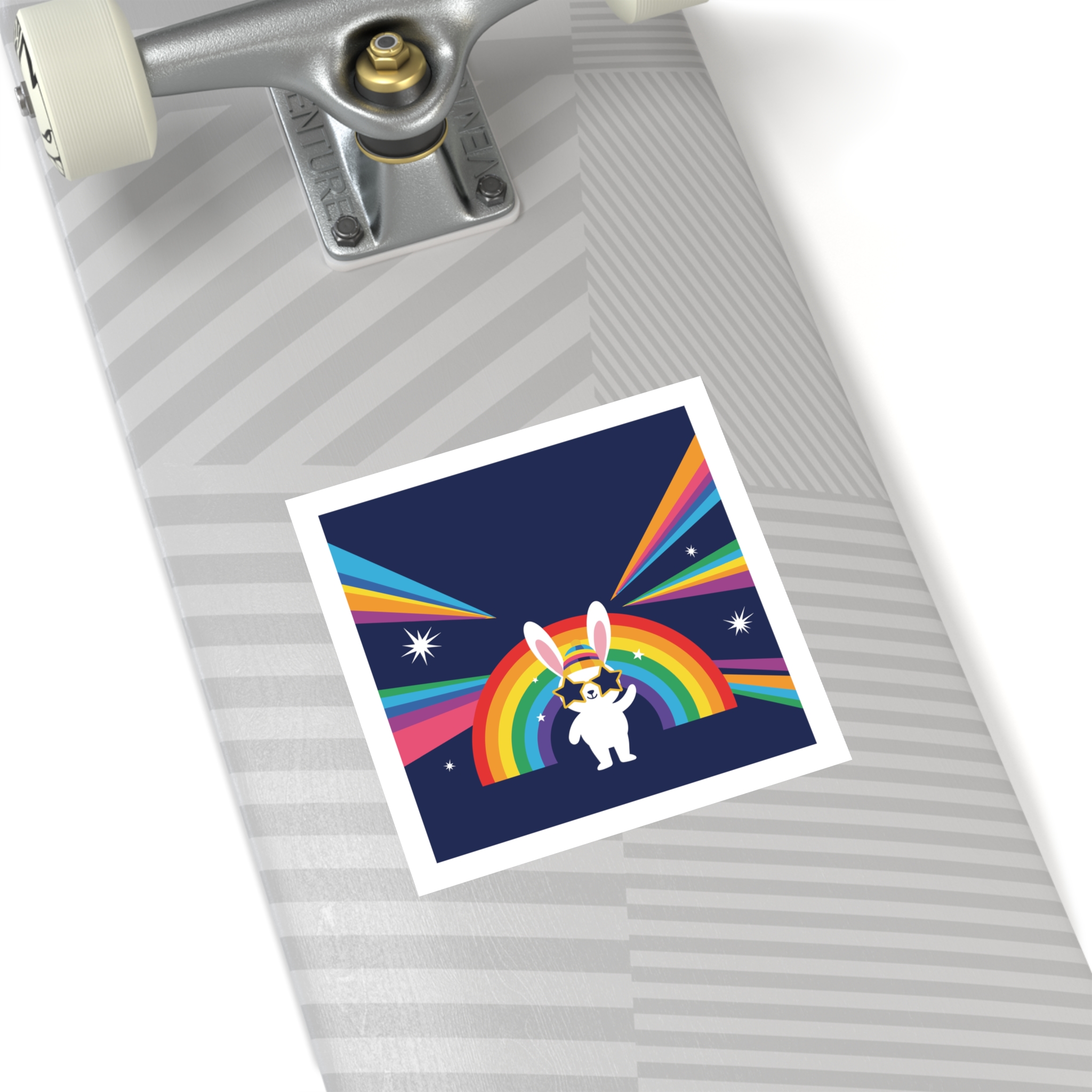Happy Bunny With Rainbow Stars Laminate Stickers Square - Image 44