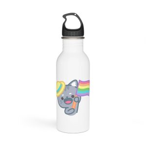 Cute Cat With Yellow Hat Rainbow Flag Illustration Stainless Steel Water Bottle