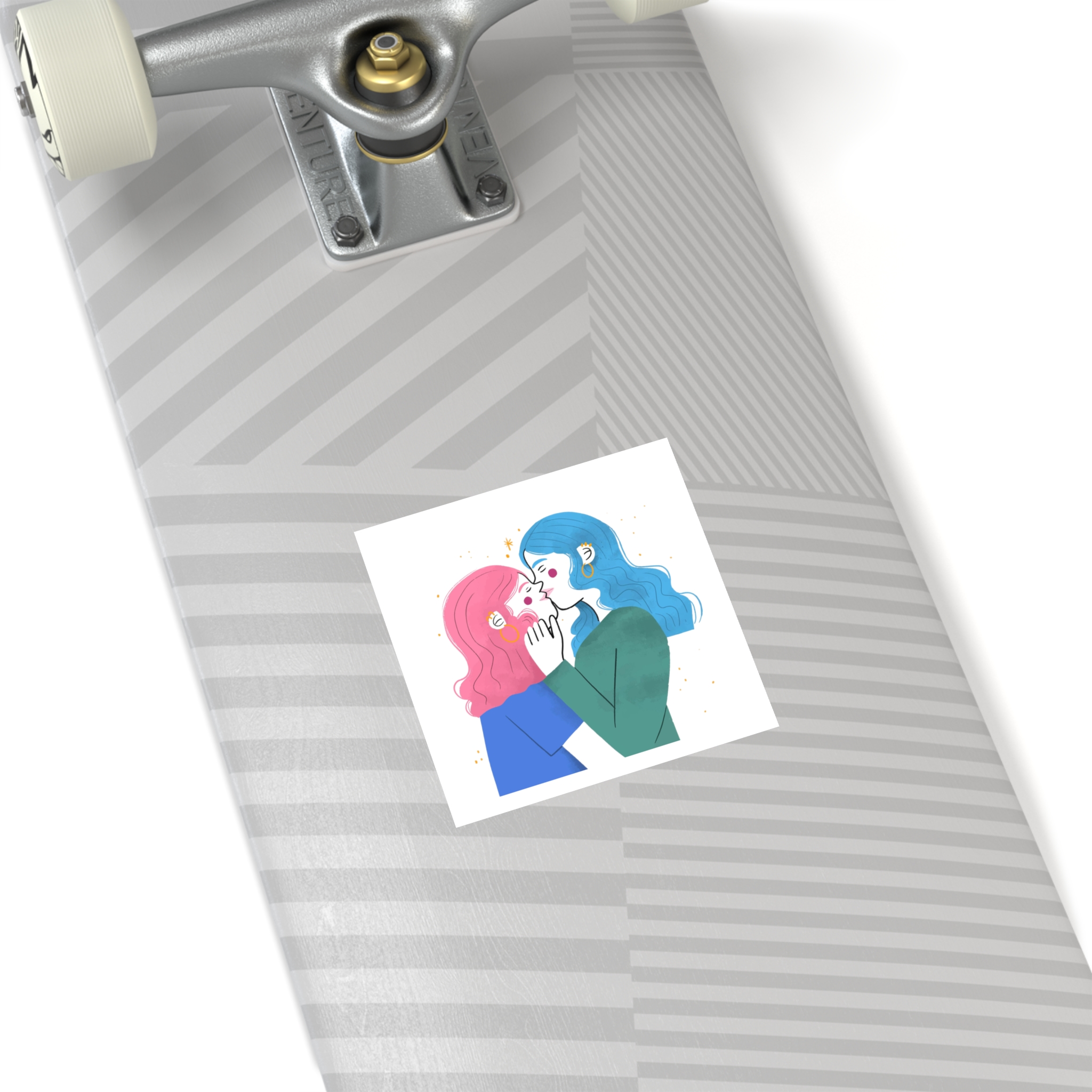 Hand Drawn Lesbian Kiss Illustration Laminate Stickers Square - Image 20