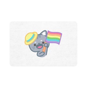 Cute Cat With Yellow Hat Rainbow Flag Illustration Pet Food Mat 12x18