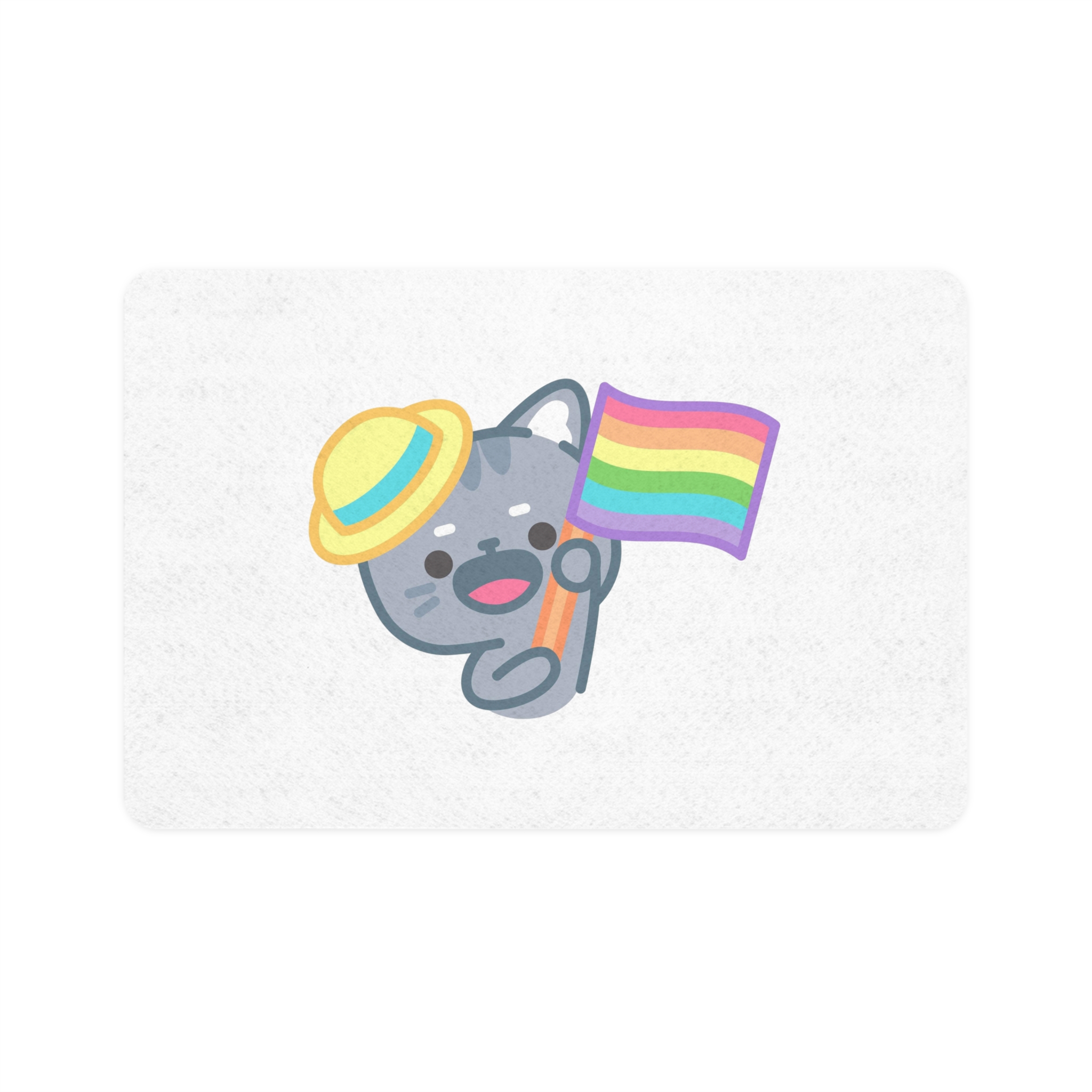 Cute Cat With Yellow Hat Rainbow Flag Illustration Pet Food Mat 12x18