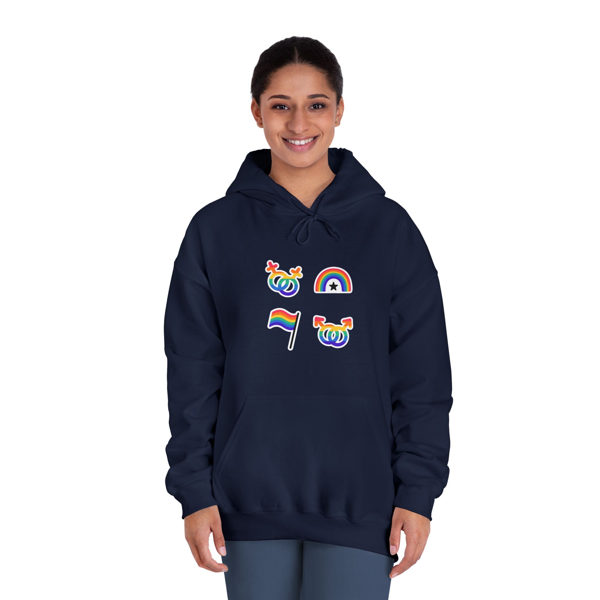 Lgbt Stickers Doodle Style Lgbtq Set Lgbt Pride Community Symbols Rainbow Colored Elements Flag Heart Rainbow Unisex Dryblend Hooded Sweatshirt - Image 32