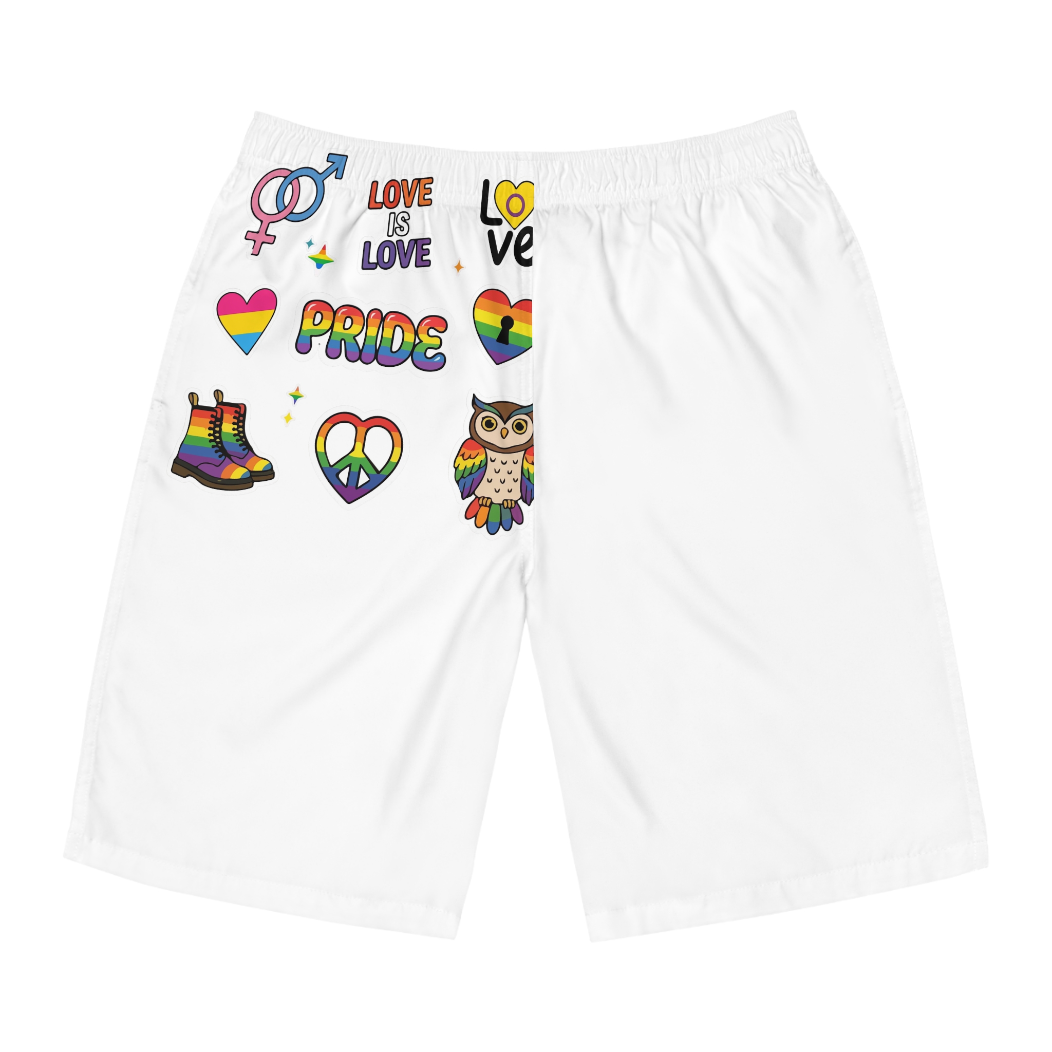 Pride Stickers Doodle Set Colorful Lgbtq Hand Drawn Icons Pack Mens Board Shorts Aop