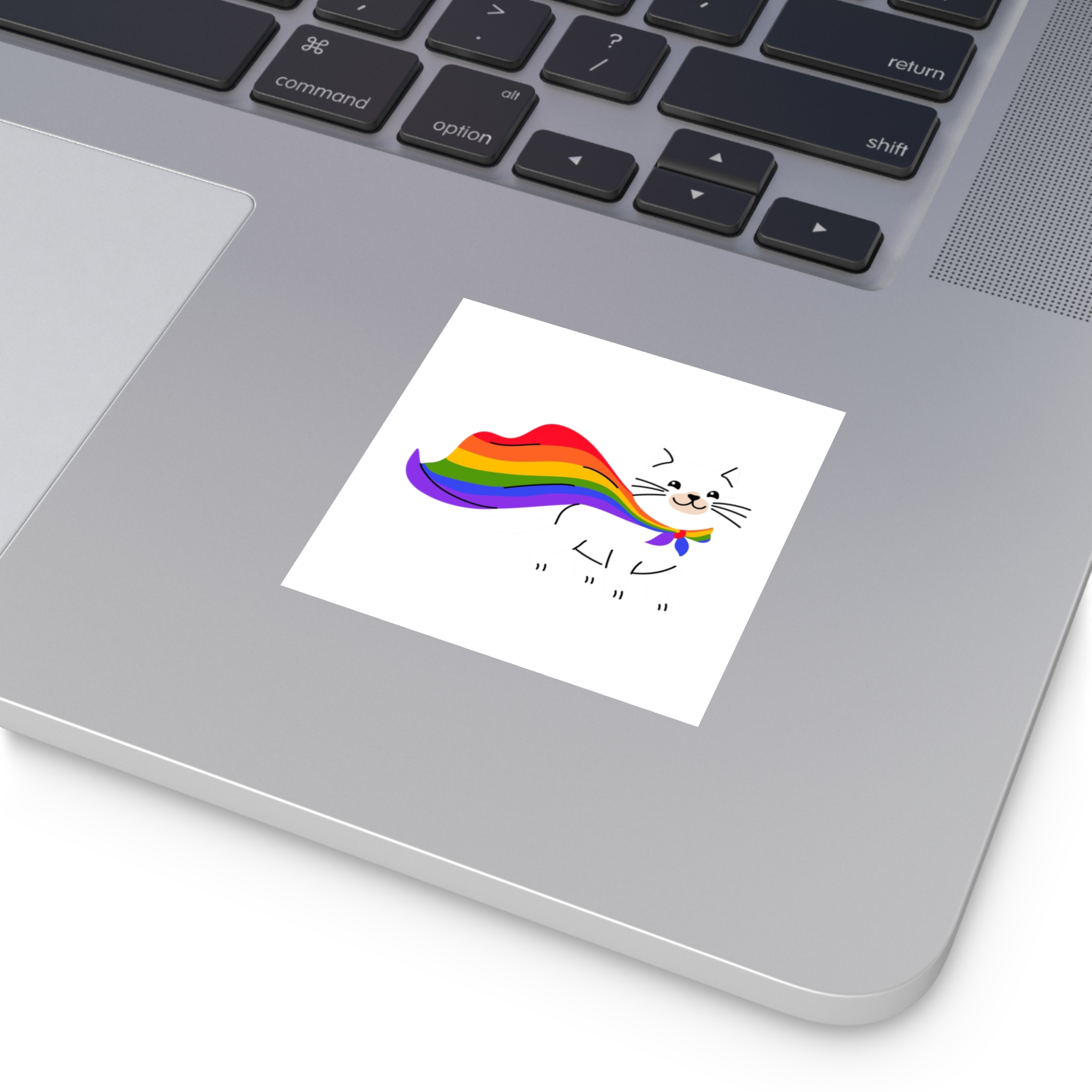 Kawaii Cat With Lgbtq Rainbow Flag Cartoon Laminate Stickers Square - Image 3