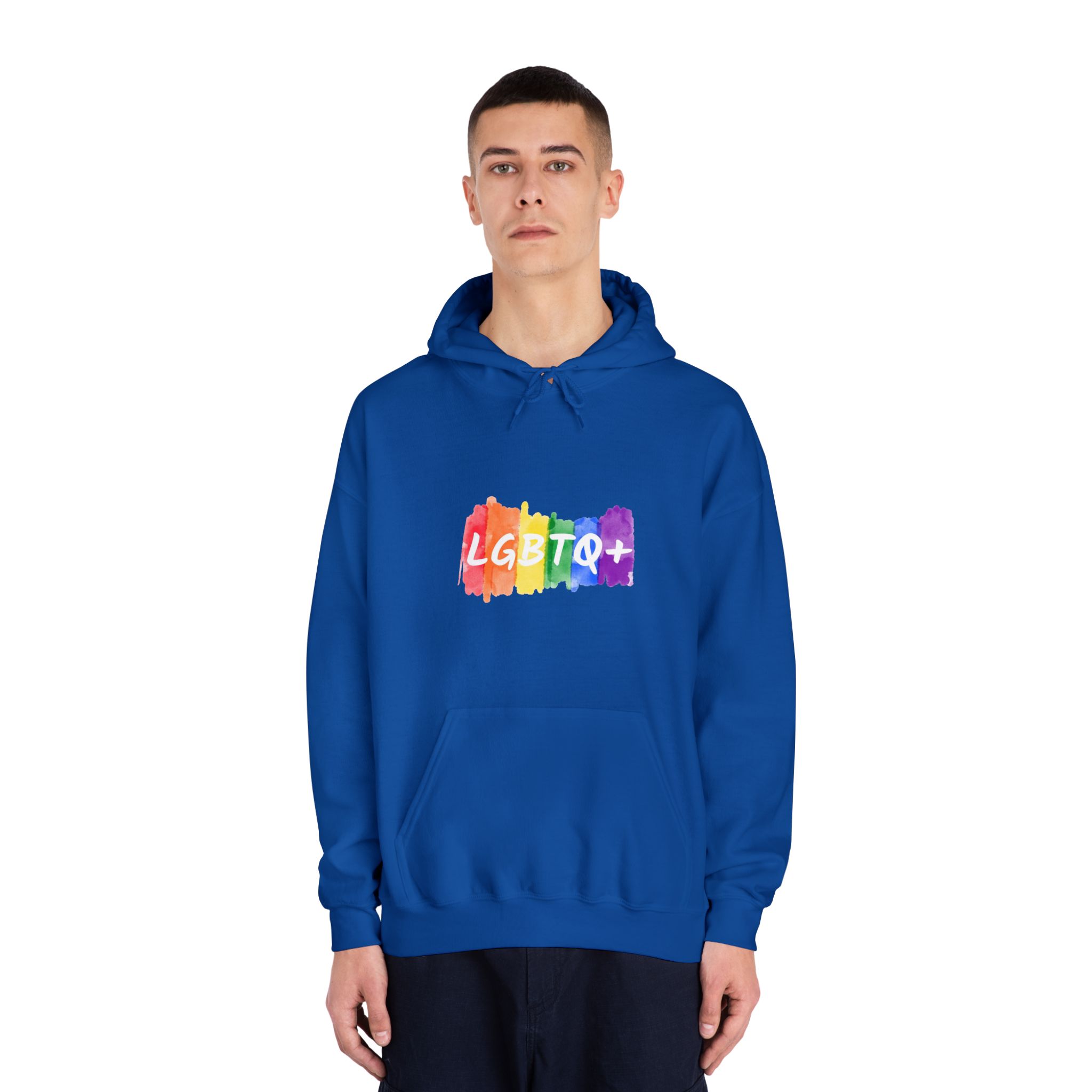 Lgbtq Logo Lettering Text Vector Rainbow Watercolor Paint Textured Colorful Stripes Unisex Dryblend Hooded Sweatshirt - Image 27