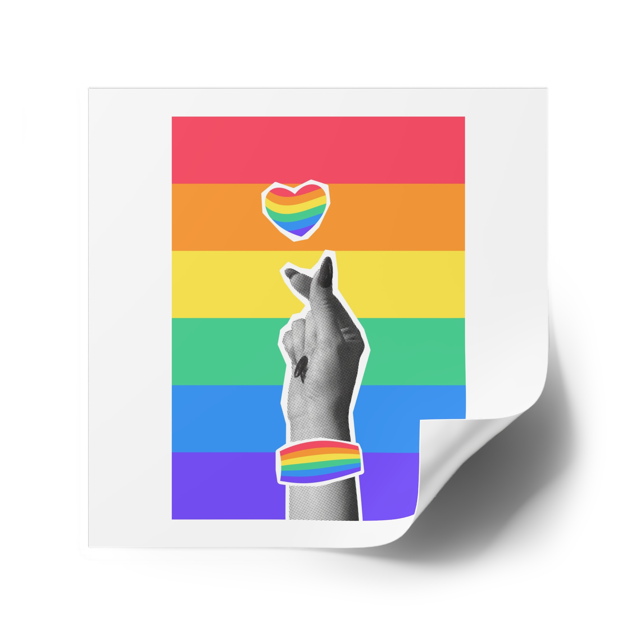 Lgbtq Trendy Retro Collage Halftone Hands Laminate Stickers Square - Image 38