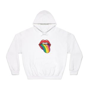 Pop Art Illustration Open Red Lips With Long Colorful Rainbow Tongue Sticking Out Now Unisex Dryblend Hooded Sweatshirt