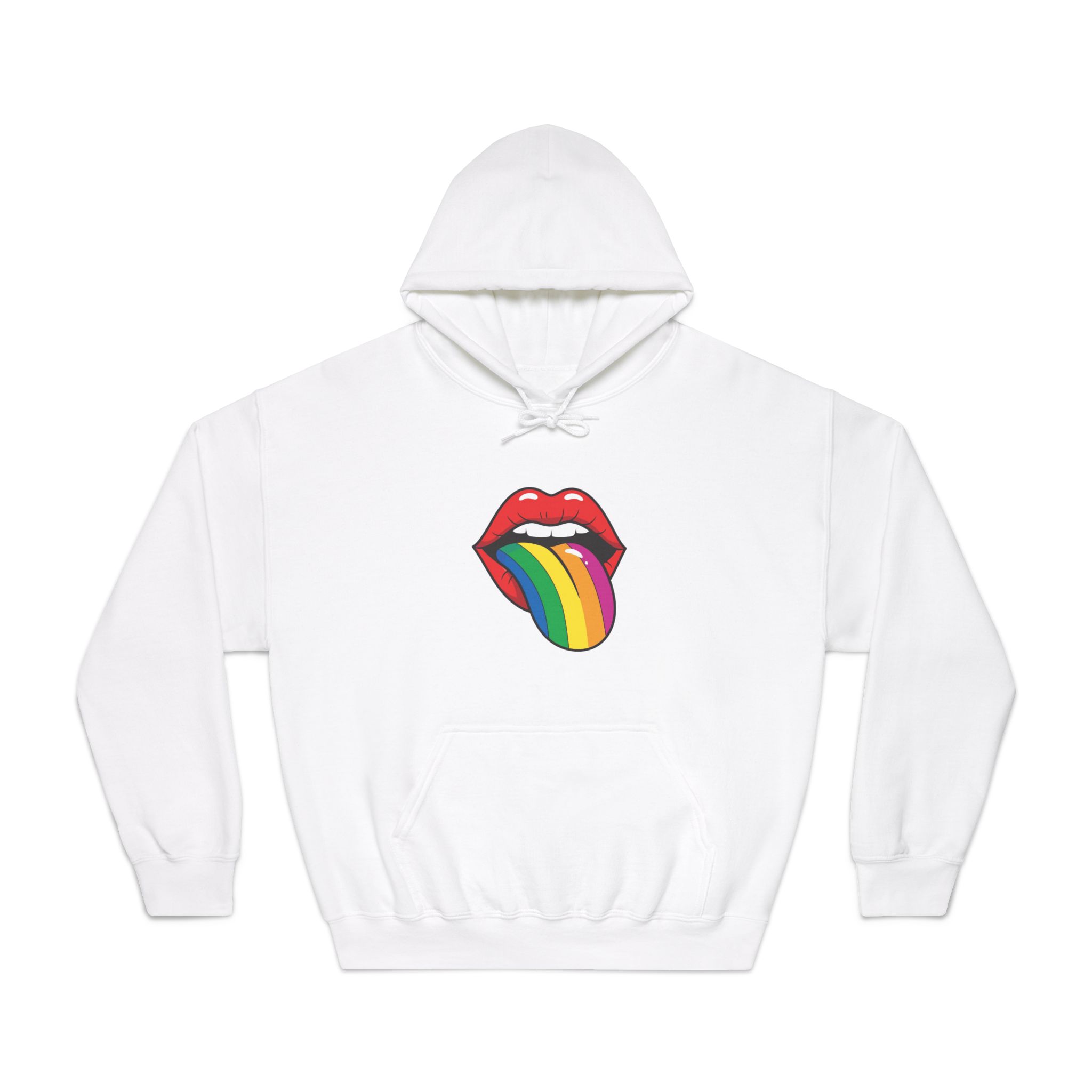 Pop Art Illustration Open Red Lips With Long Colorful Rainbow Tongue Sticking Out Now Unisex Dryblend Hooded Sweatshirt