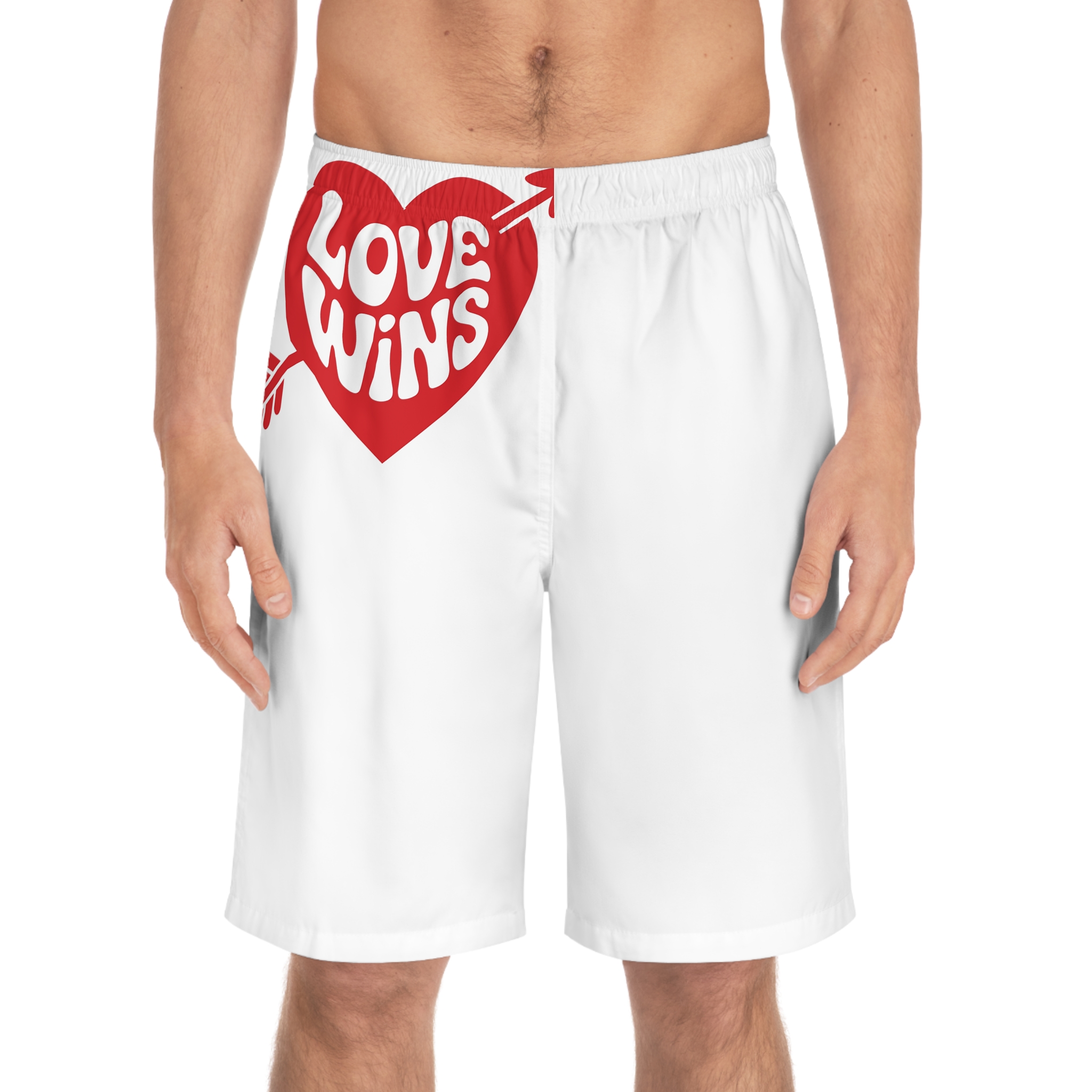Love Wins Inscription Red Heart Pierced With Cupid39s Arrow Transparent Background Mens Board Shorts Aop - Image 3