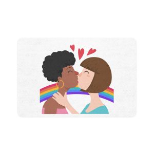 Flat Design Lesbian Kiss Illustrated Pet Food Mat 12x18