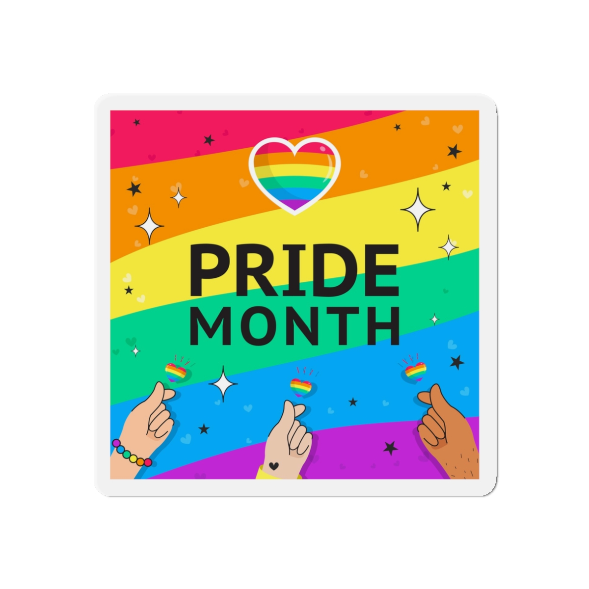 Pride Month Greeting Card Vector Illustration Hand Symbol Mini Heart Rainbow Flag Die Cut Magnets - Image 4