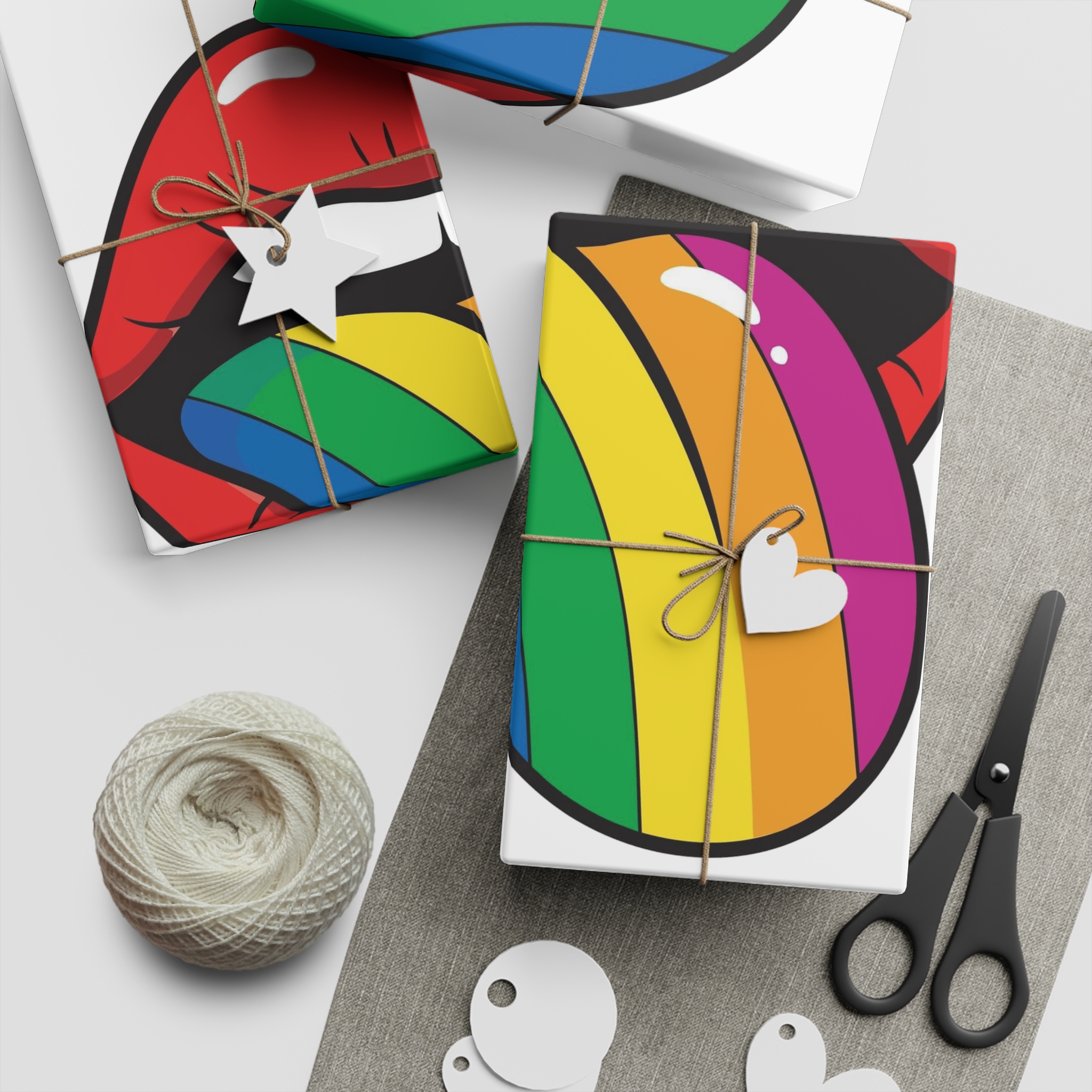 Pop Art Illustration Open Red Lips With Long Colorful Rainbow Tongue Sticking Out Now Gift Wrapping Paper Sheets 1pc - Image 2