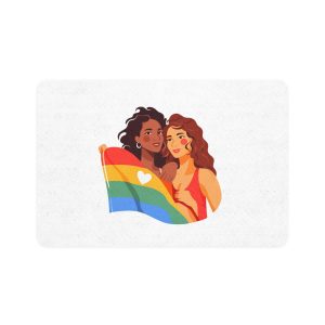 Portrait Lesbian Couple With Rainbow Flag Concept Lgbtq Pet Food Mat 12x18