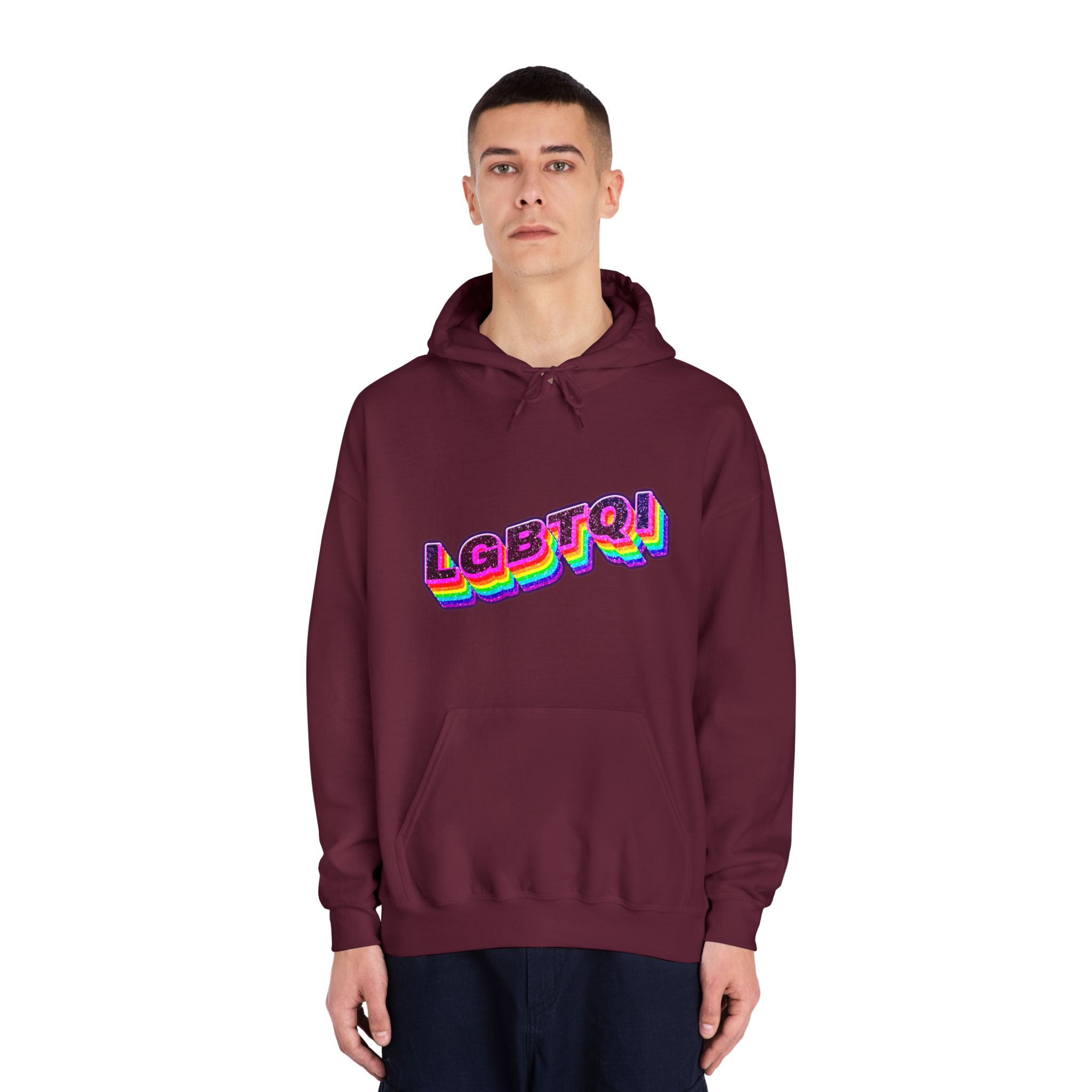 Lgbtqi 3d Word Glitch Png Unisex Dryblend Hooded Sweatshirt - Image 19