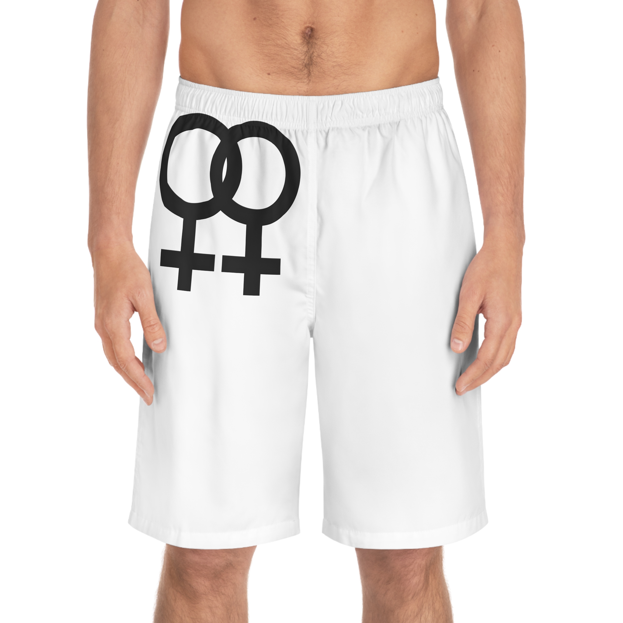 Female Gender Symbols Woman Sign Black Icons Design White Background Lgbt Pride Month Lesbian Mens Board Shorts Aop - Image 3