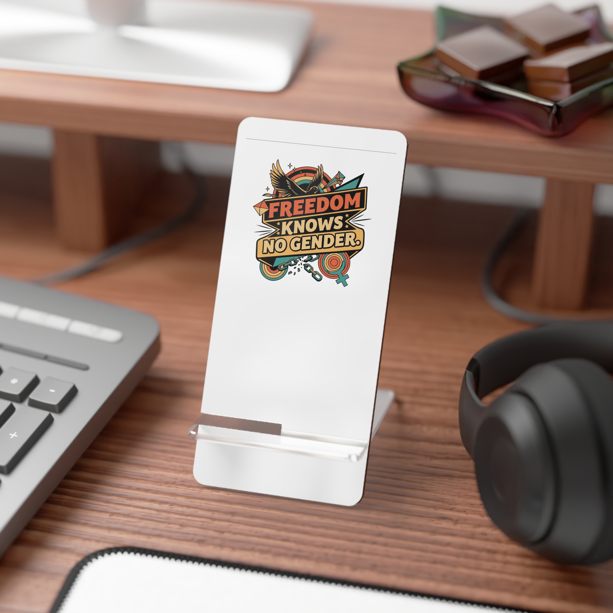 Freedom Knows No Gender Lgbtq Pride Retro Design Mobile Display Stand For Smartphones - Image 3