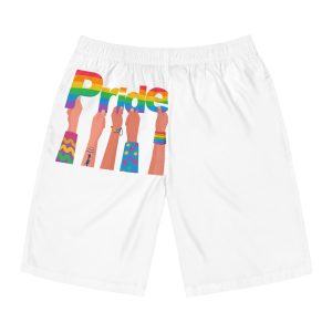 Happy Pride Day Colored Letters Hands Gay Bisexuals Freedom Fighters Mens Board Shorts Aop