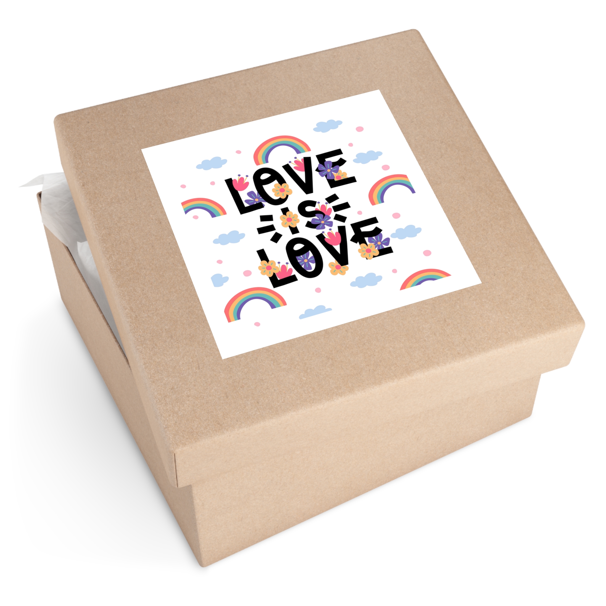 Pride Day Lettering With Rainbows Flowers Laminate Stickers Square - Image 59