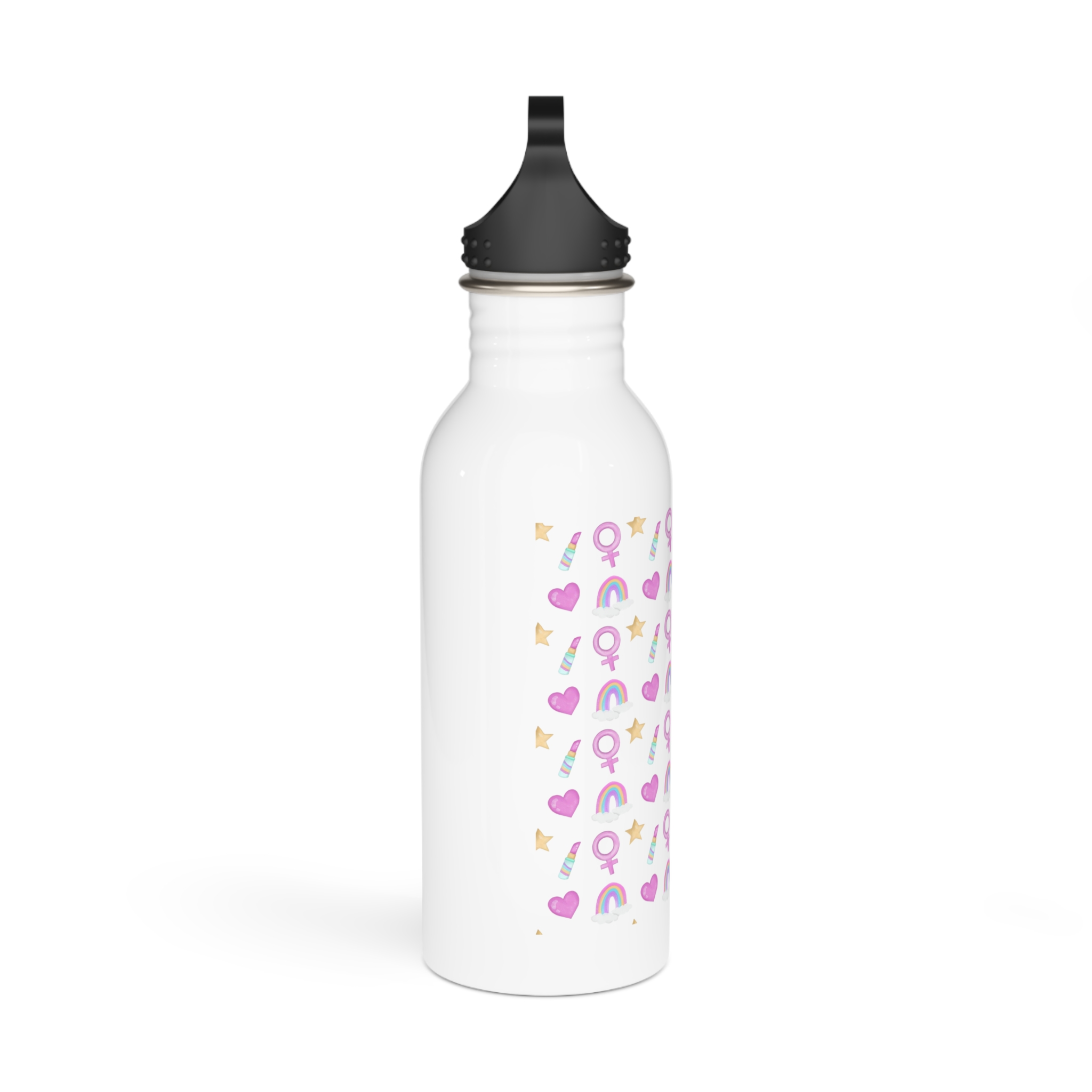 Cute Feminine Seamless Pattern With Rainbows Hearts Venus Symbols Stainless Steel Water Bottle - Image 2