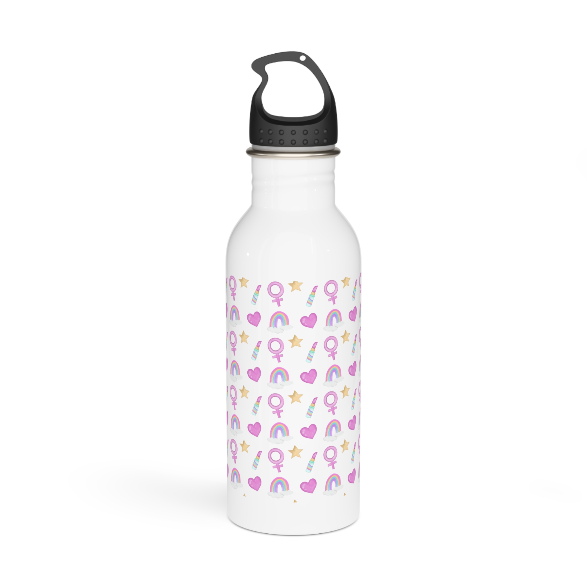 Cute Feminine Seamless Pattern With Rainbows Hearts Venus Symbols Stainless Steel Water Bottle