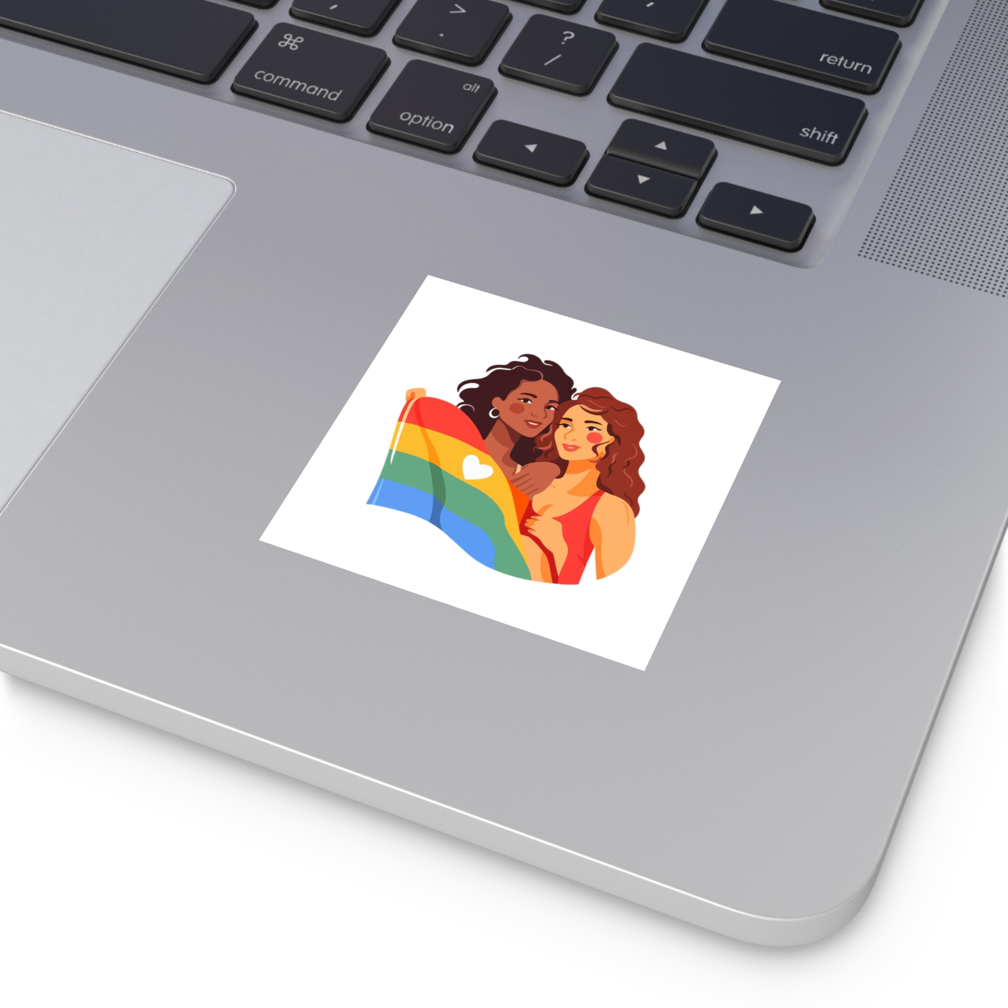 Portrait Lesbian Couple With Rainbow Flag Concept Lgbtq Laminate Stickers Square - Image 3