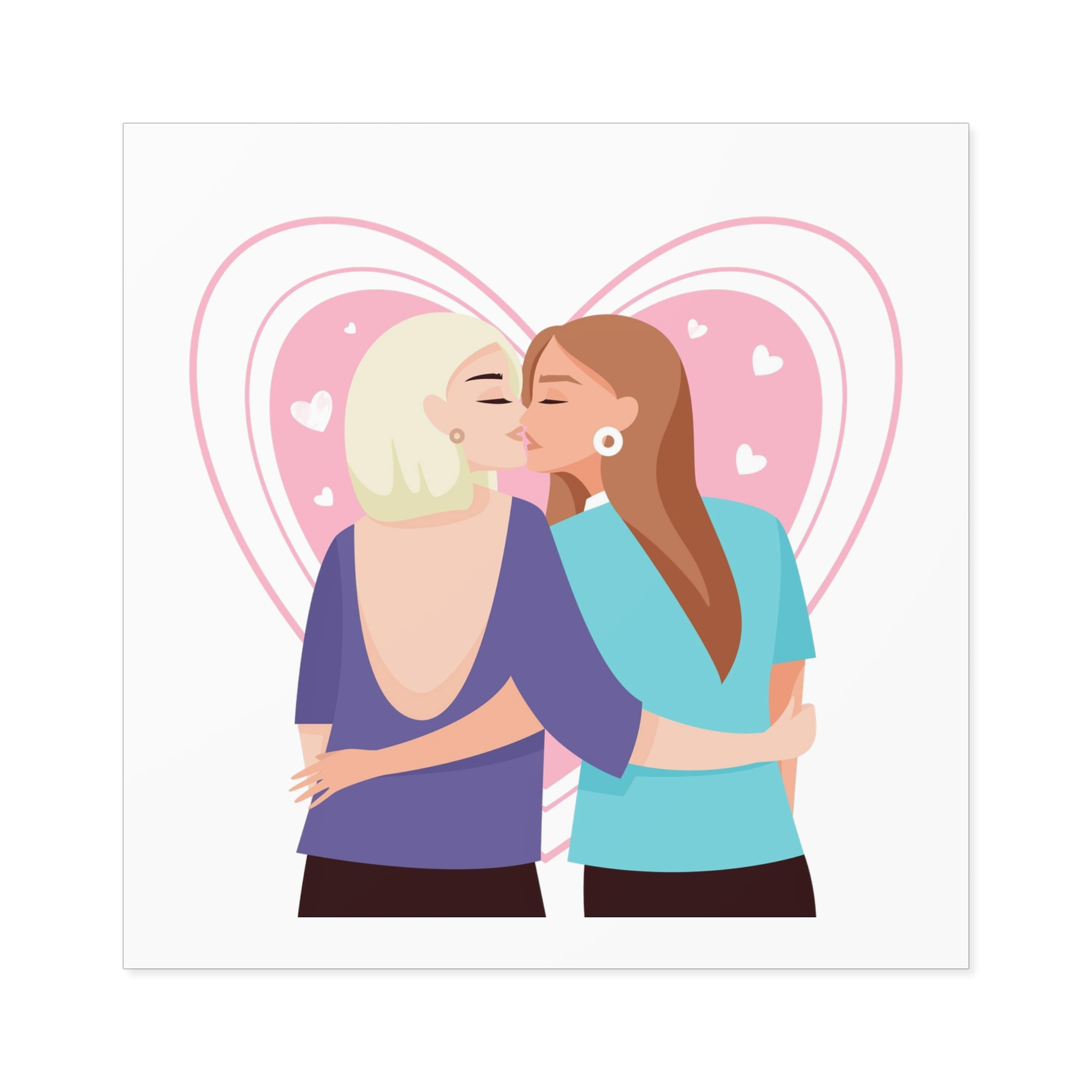 Lesbian Couple Kiss Flat Design Style Laminate Stickers Square - Image 45